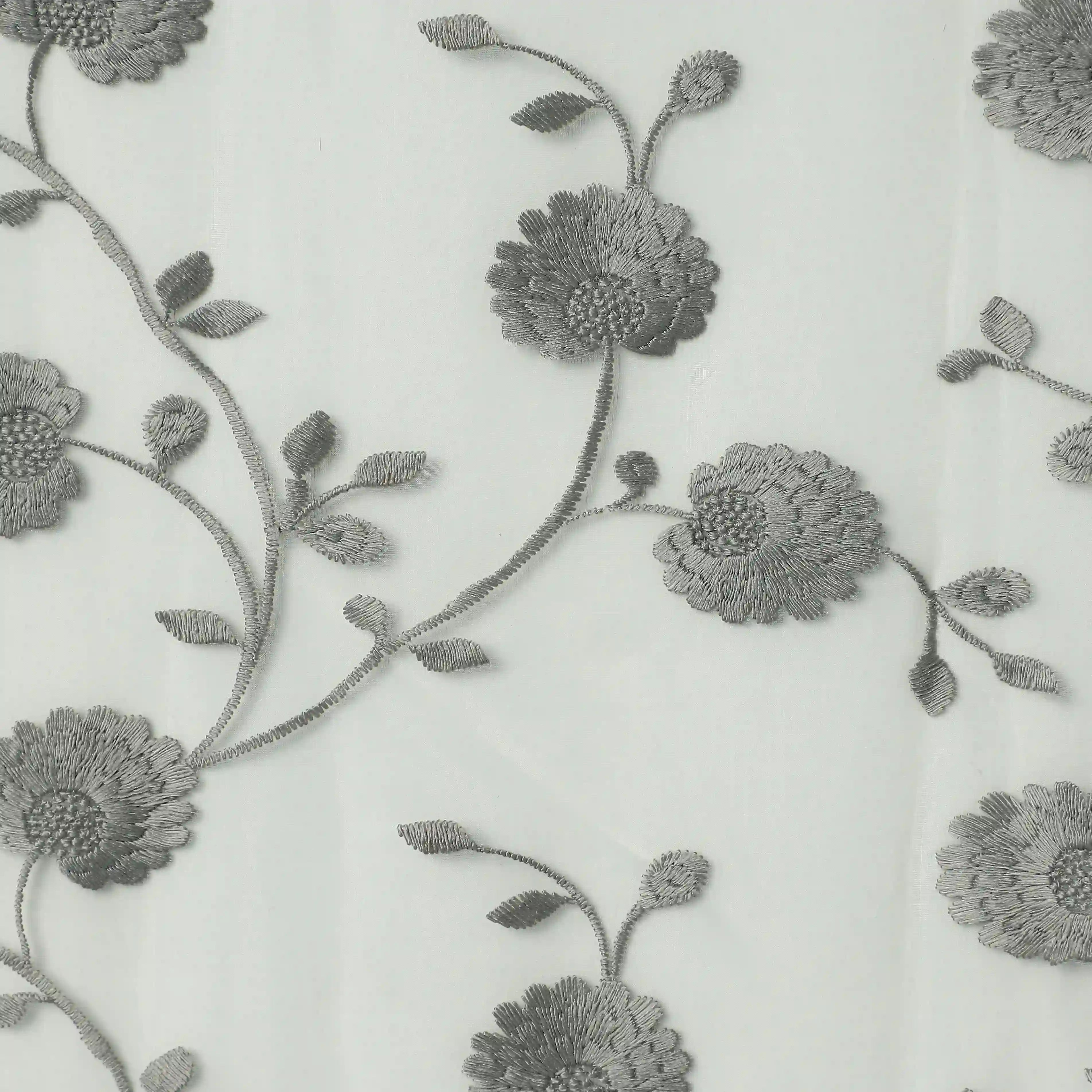 Velina Set Of 2 Embroidered Sheer Readymade Curtains | Vintage Chintz Slate Cement / Door (3.60ft X 7.22ft)