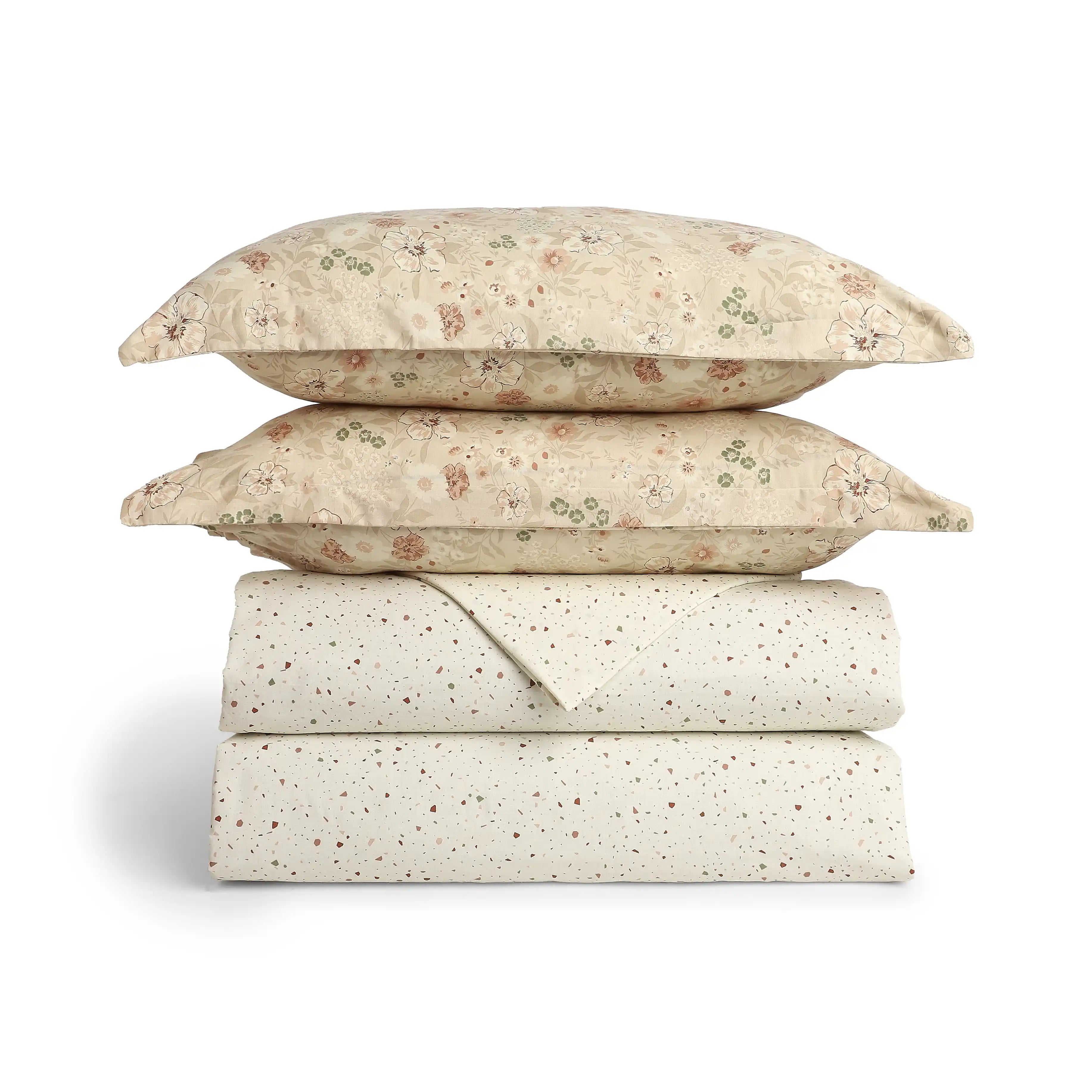 Mishella Printed Cream Bedding Set-2 (Dbl Bedsheet + 2 Sgl Dohar) Cream / Double