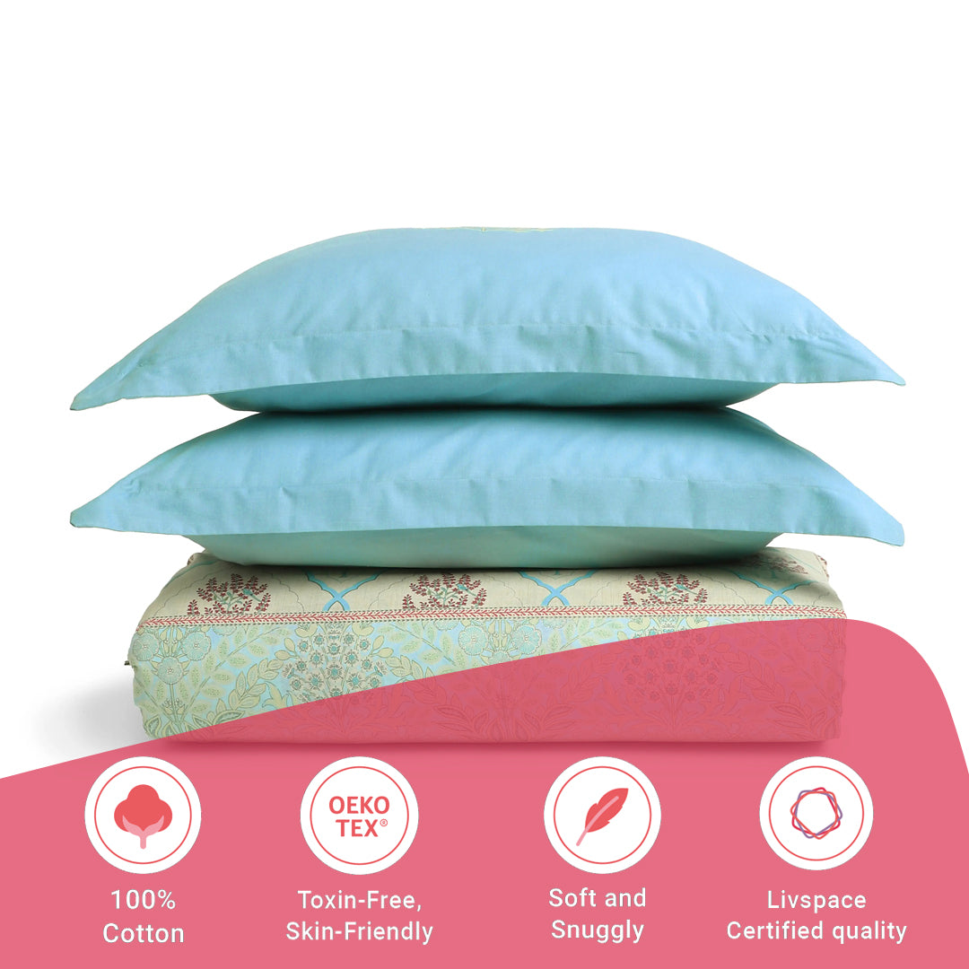 Chippa Lane | Contemporary Indian Print Design Cotton Fitted Sheet Set-Sage Bloom