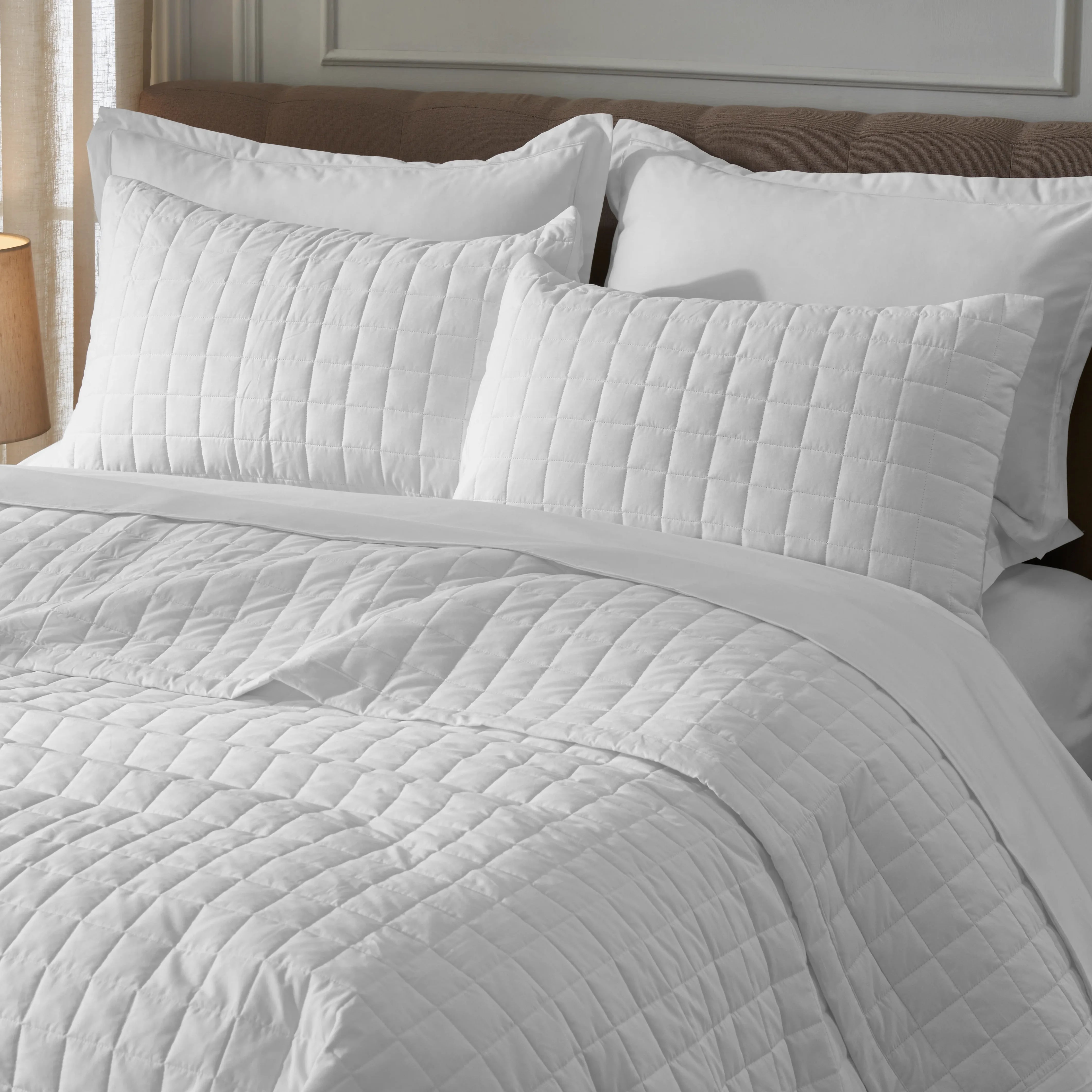 Nuvola | Luxurious Solid Dyed Box Quilted Cotton Bedcover Set Optical White