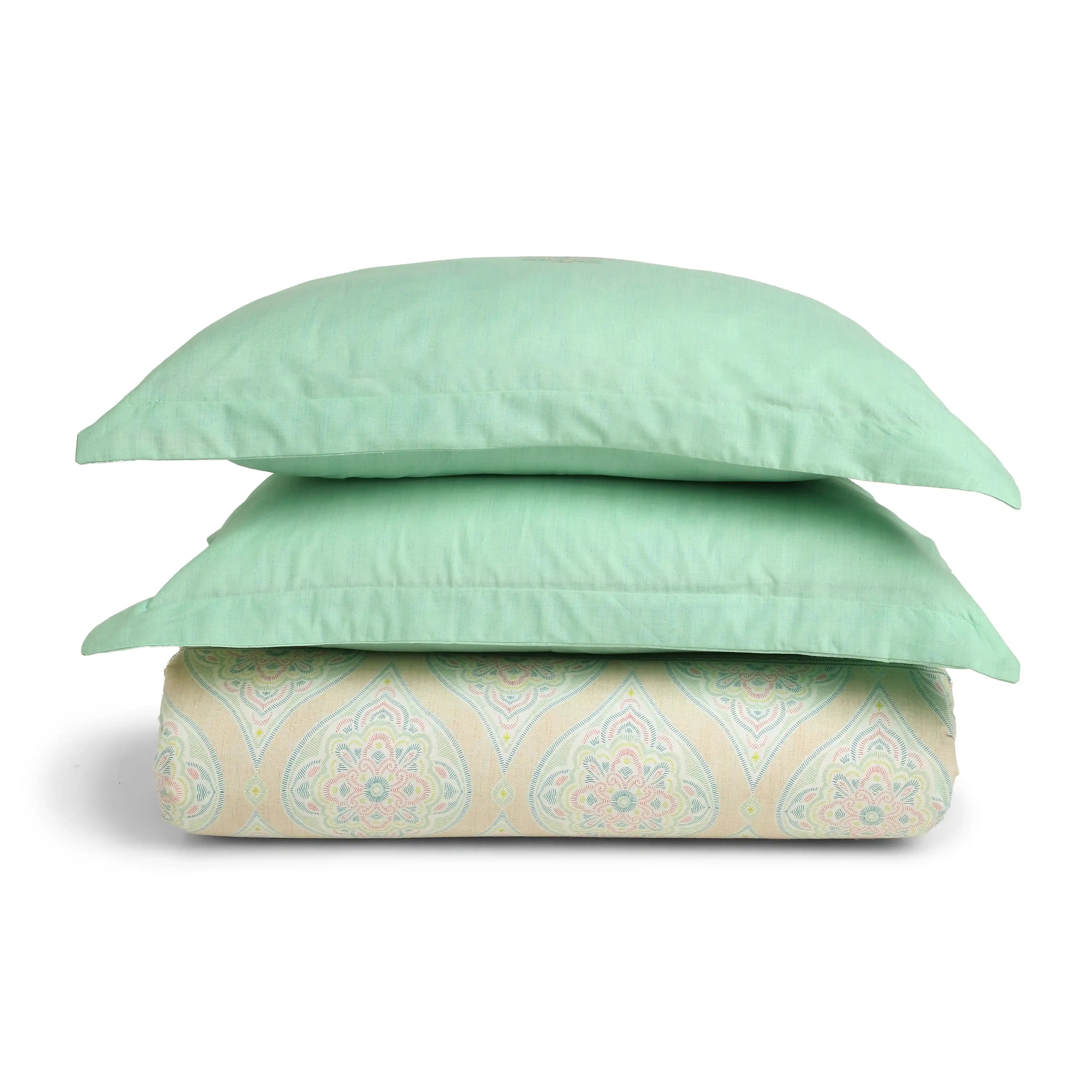 Chippa Lane | Contemporary Indian Print Design Cotton Bedsheet Set-Sage Sage / Double