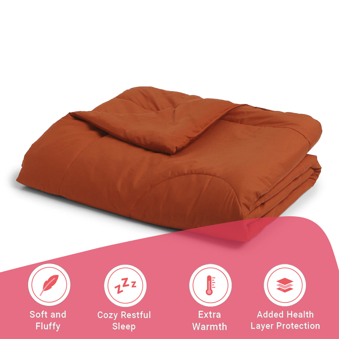 Paleto | Everyday Hues Cotton Solid Dyed 240GSM Comforter for Extra Warmth-Rust
