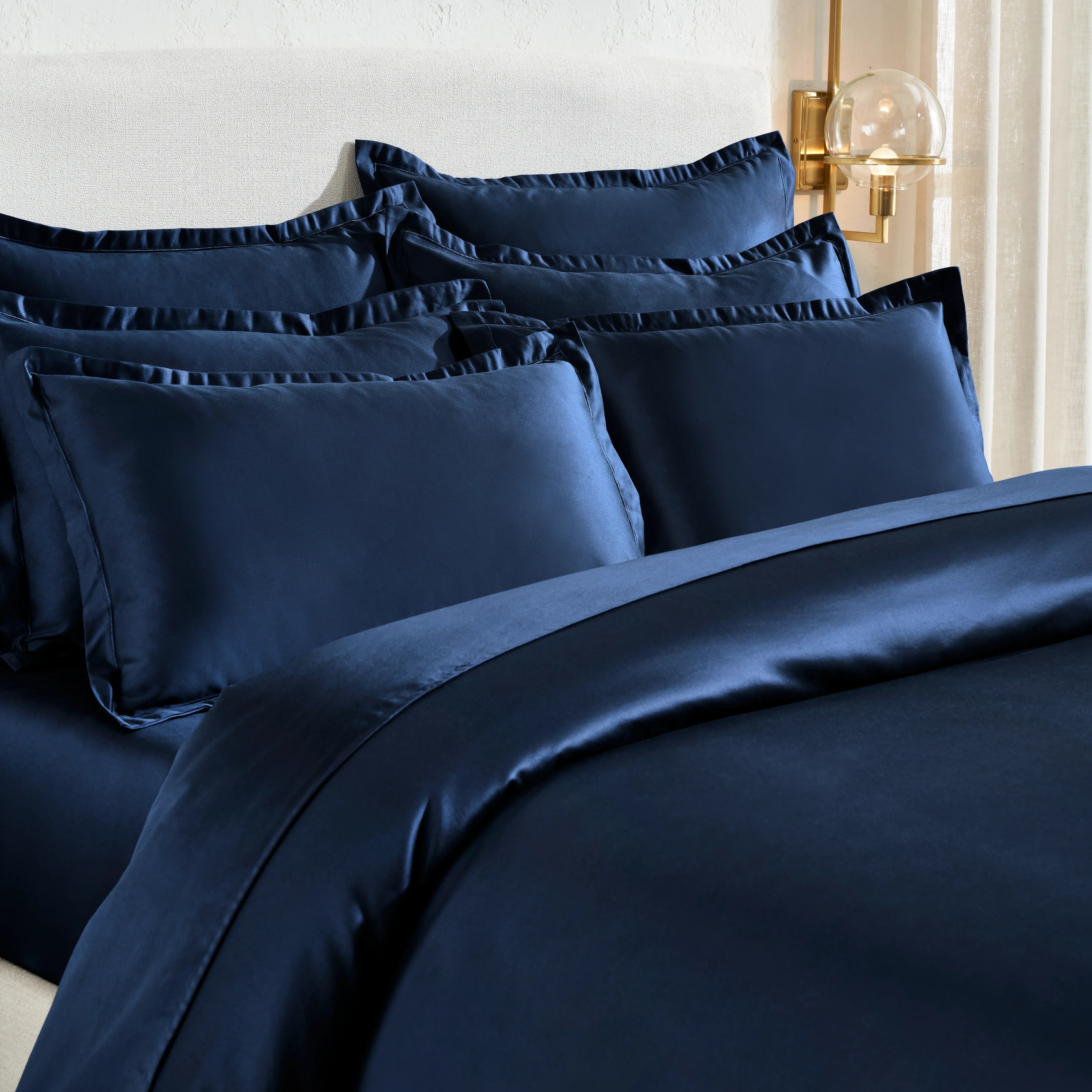 Pelushe | 800TC Long Staple Cotton Luxurious Super Soft Fitted Sheet Set | Pillow Cover with Merrow Hem Treatment Navy / King