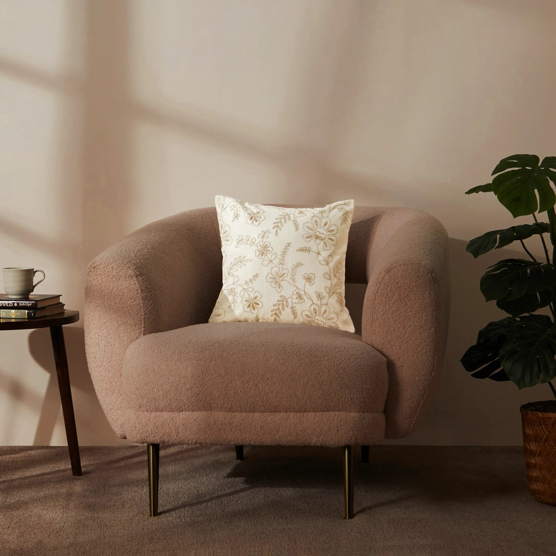 Vissencia Embroidered Cushion Cover | Floral Threads Earthen Relic / Cushion Cover (51cm x 51cm)