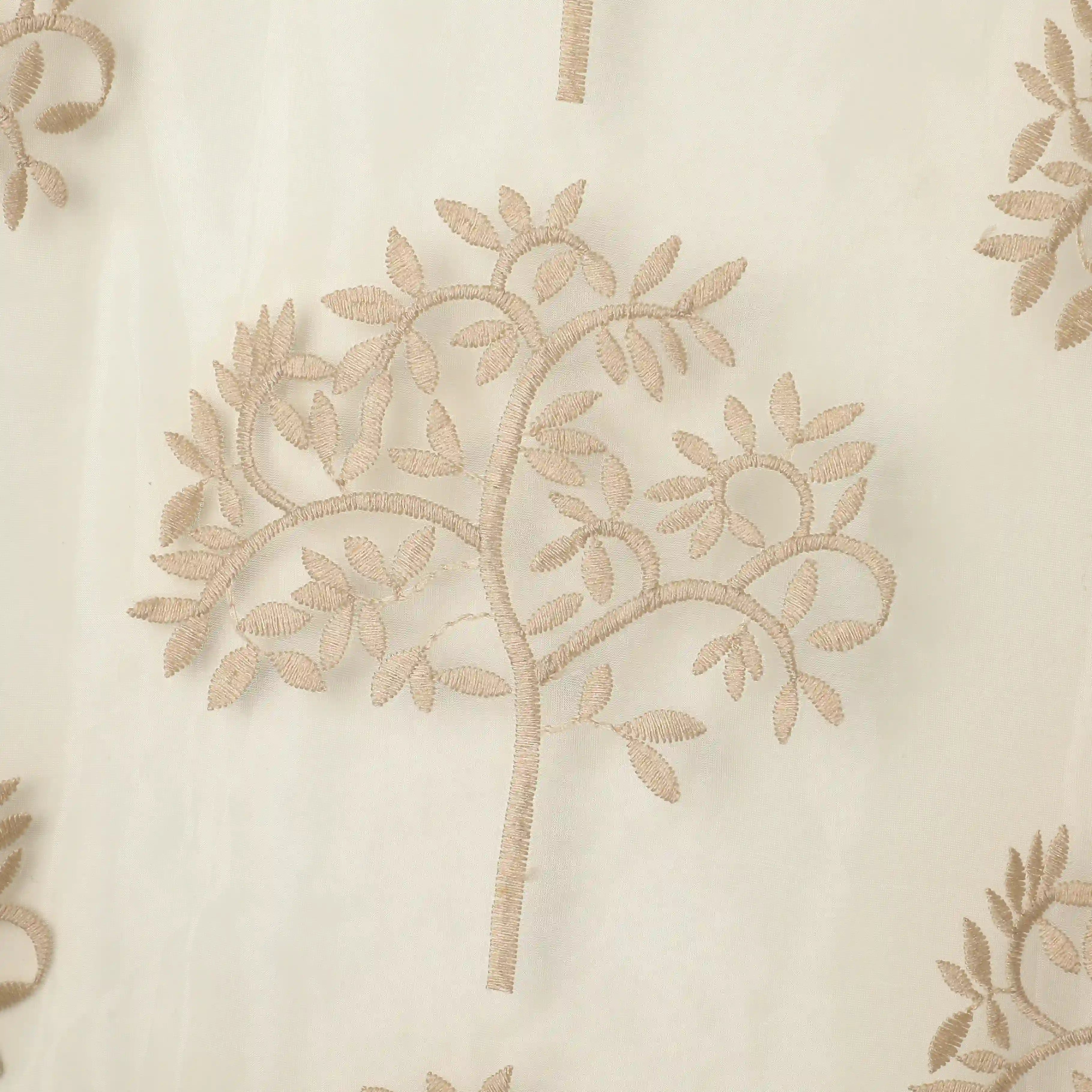 Velina Set Of 2 Embroidered Sheer Readymade Curtains | Botanical Trails Woodland Taupe / Door (3.60ft X 7.22ft)