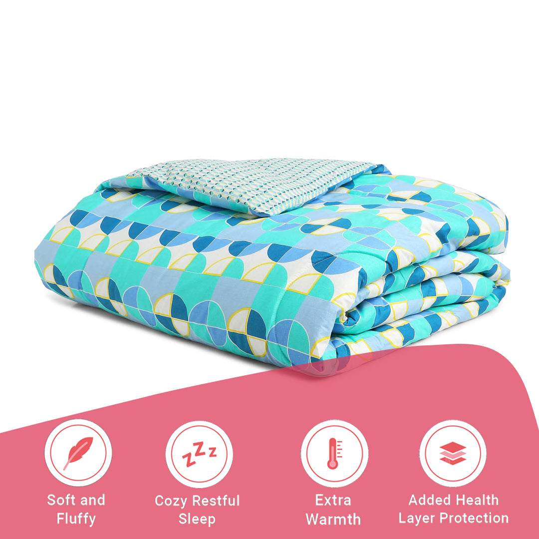 Mishella | Mix & Match Printed 240GSM Reversible Comforter for Extra Warmth - Kaleido Teal