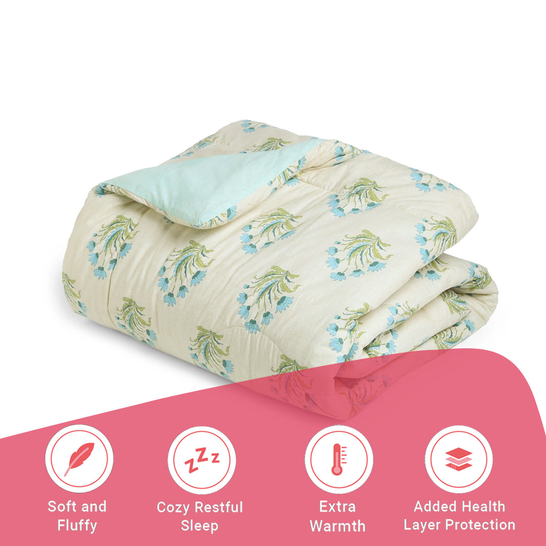 Chippa Lane | Contemporary Indian Print Design 120GSM Reversible Comforter-Indian Sage