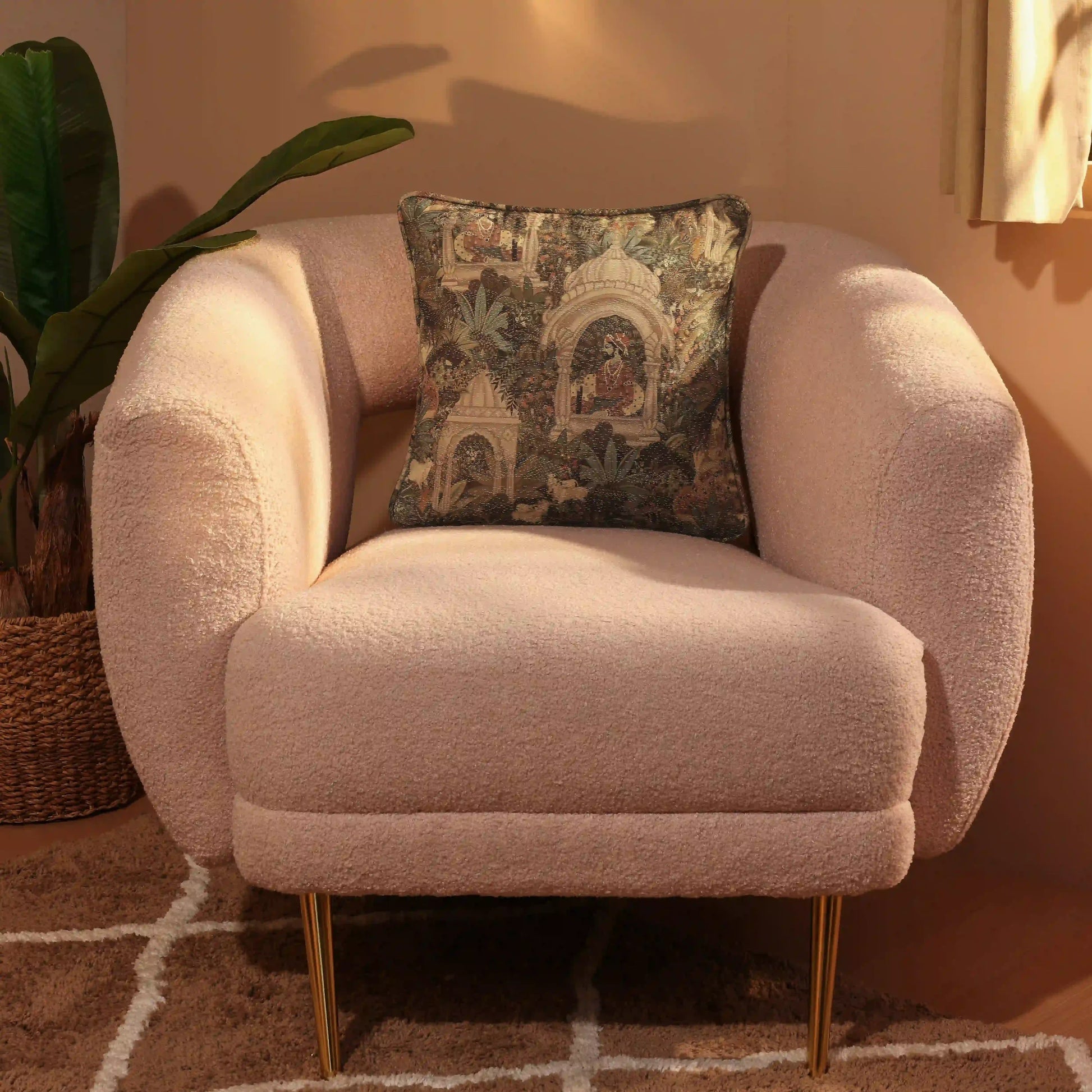 Espricia Printed Cushion Cover | Chitrakari Mossy Henna / Cushion Cover (51cm x 51cm)