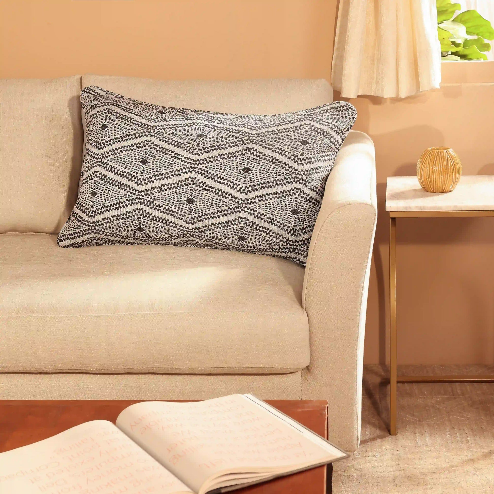 Espricia Woven Cushion Cover | Monochrome Threads Ebony / Cushion Cover (41cm x 66cm)
