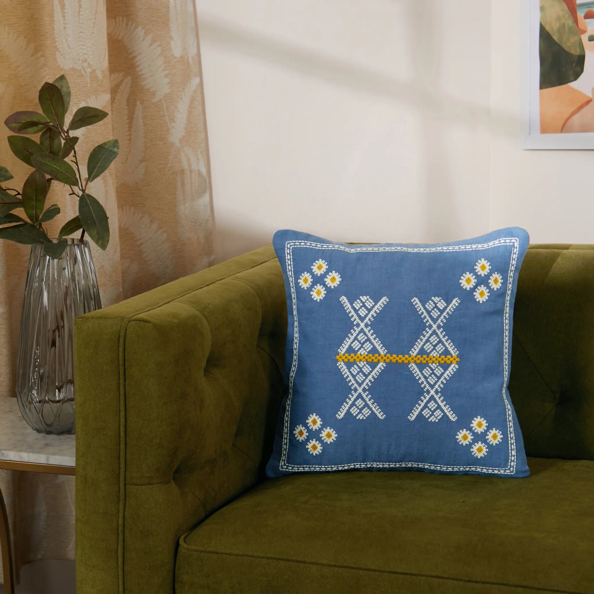 Estrella Embroidered Cushion Cover | Karigari Threads Denim Blue / Cushion Cover (51cm x 51cm)