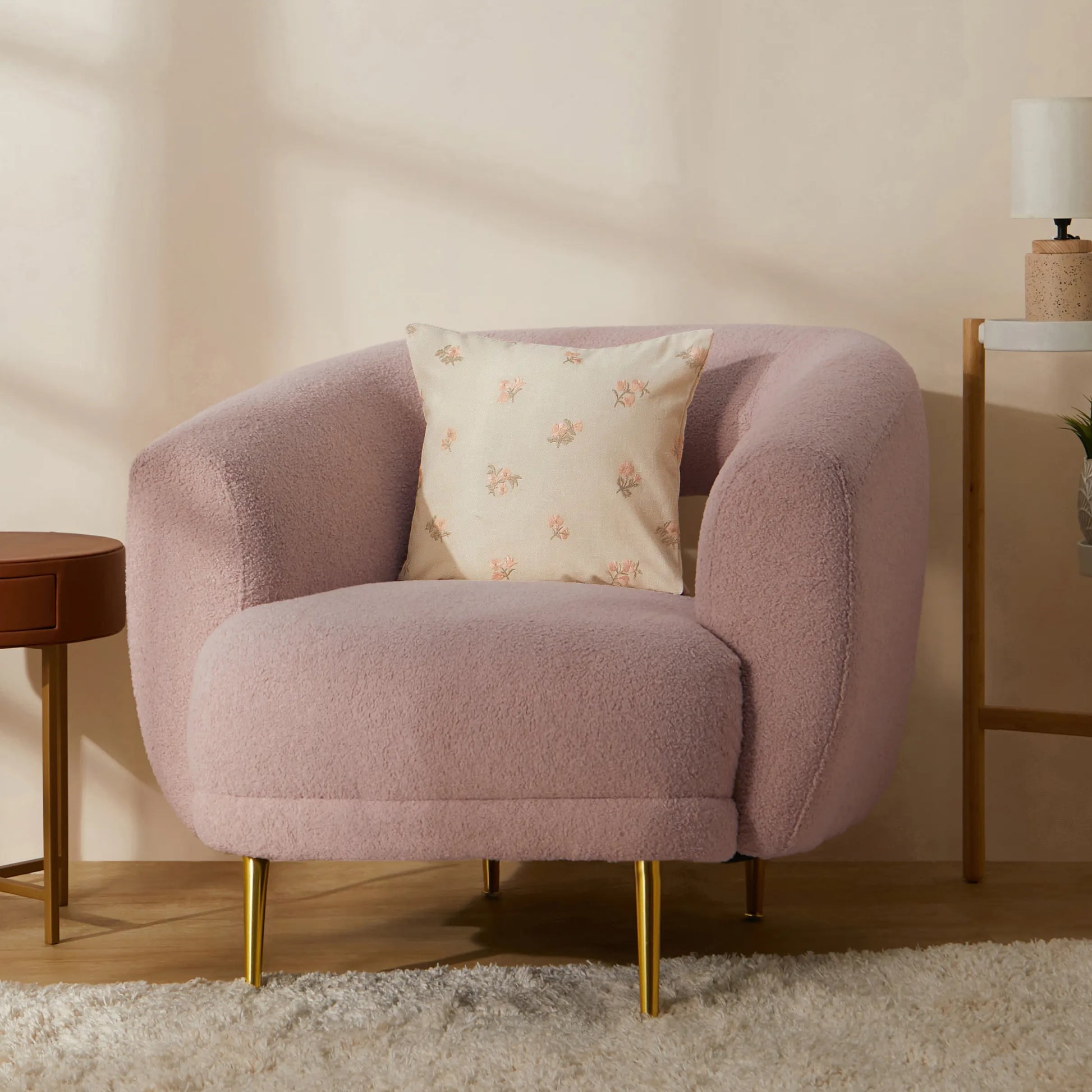 Vissencia Embroidered Cushion Cover | Threaded Petals Blush / Cushion Cover (51cm x 51cm)