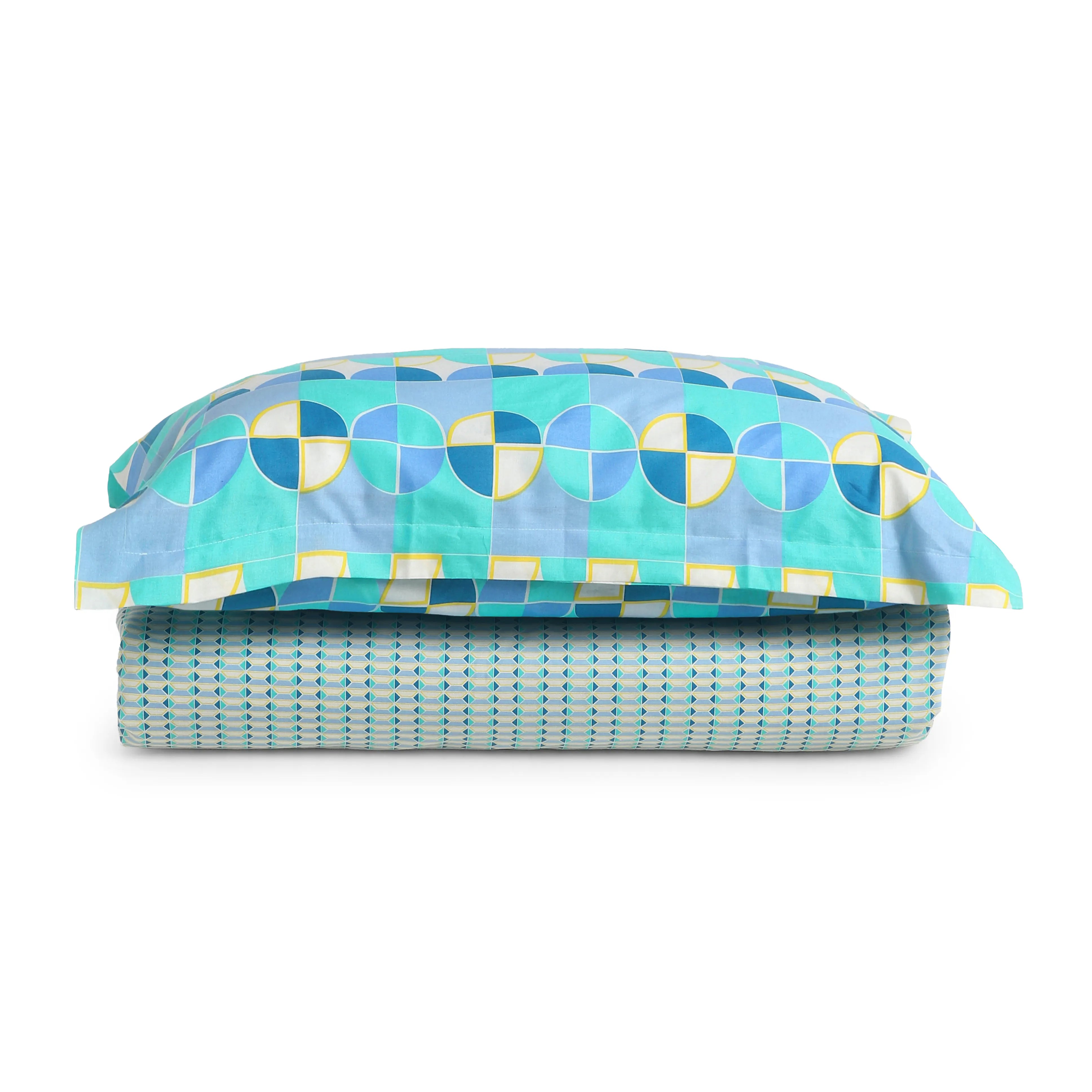 Mishella | Mix & Match Printed Cotton Bedsheet Set - Kaleido Teal Kaleido Teal / Single