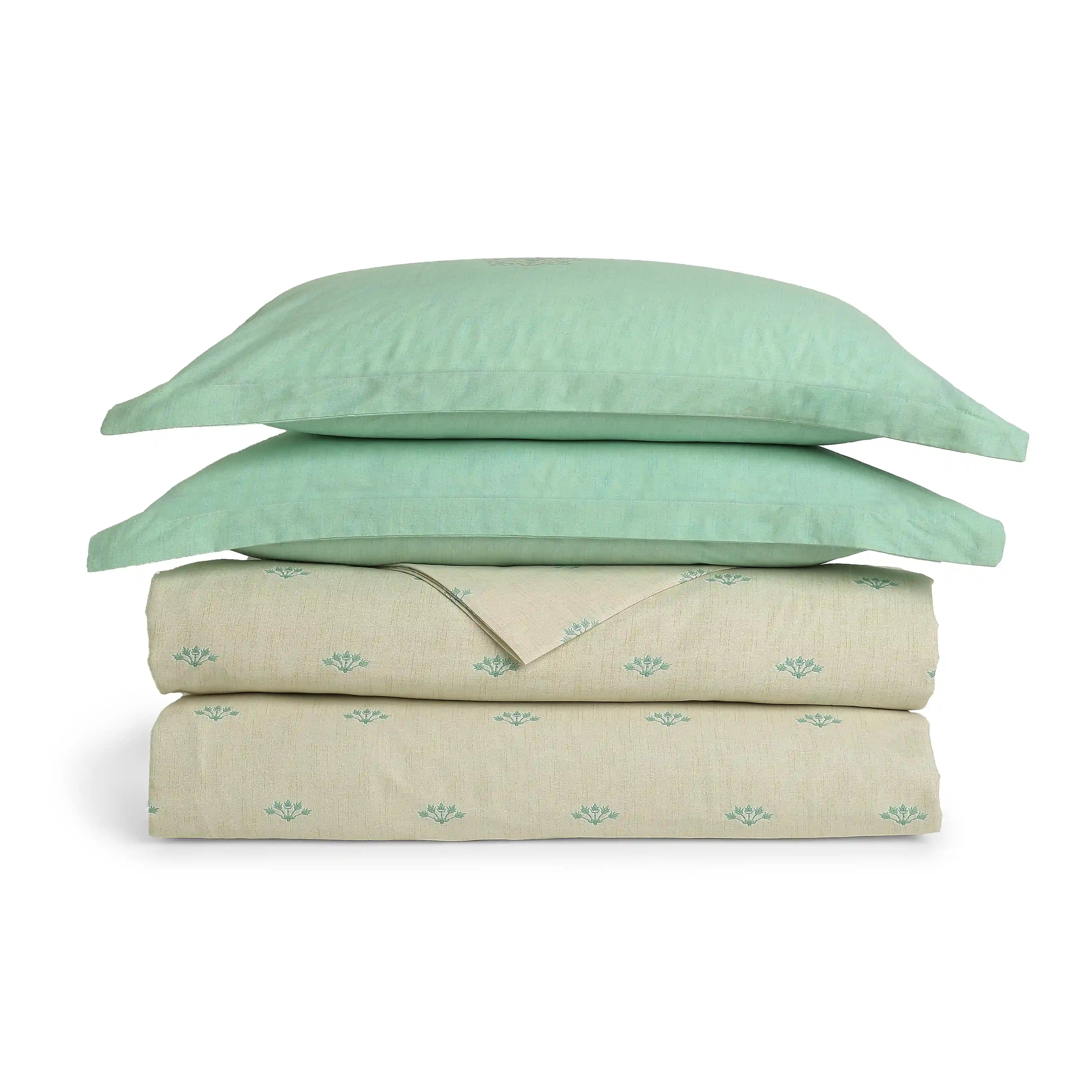 Chippa Lane | Contemporary Indian Print Design Coordinated Bedding Set | Set of Bedsheet & Dohars-Sage Sage / Double