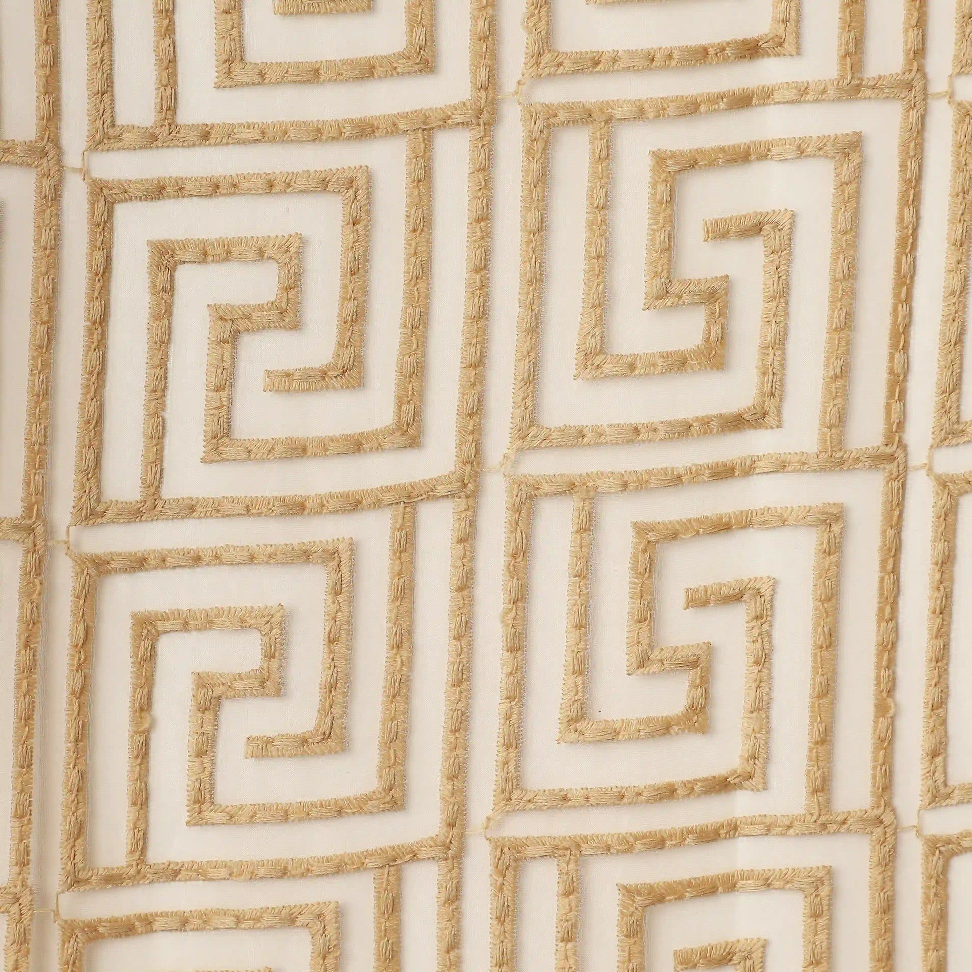 Velina Set Of 2 Embroidered Sheer Readymade Curtains | Modern Maze Gold / Door (3.60ft X 7.22ft)