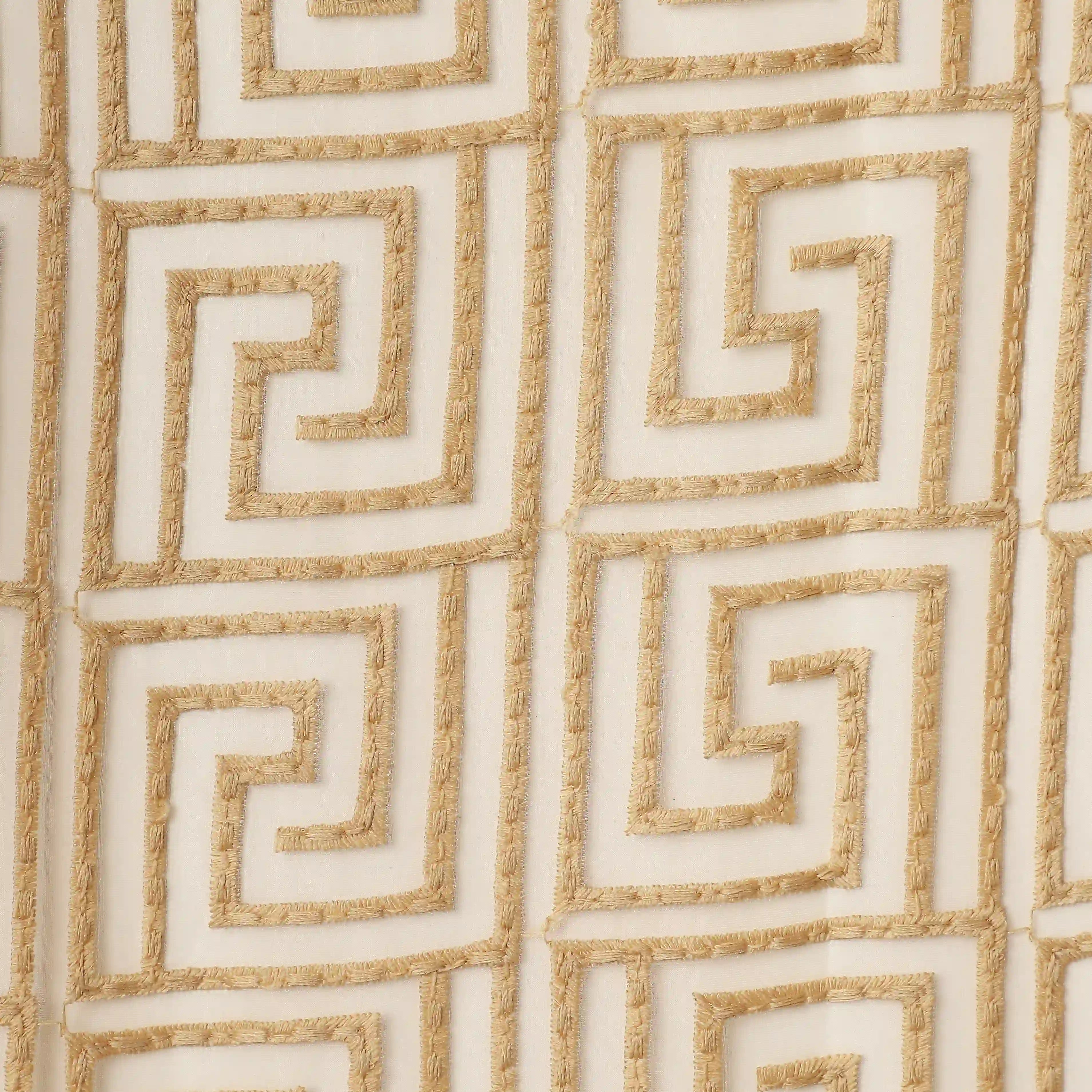 Velina Set Of 2 Embroidered Sheer Readymade Curtains | Modern Maze Gold / Door (3.60ft X 7.22ft)