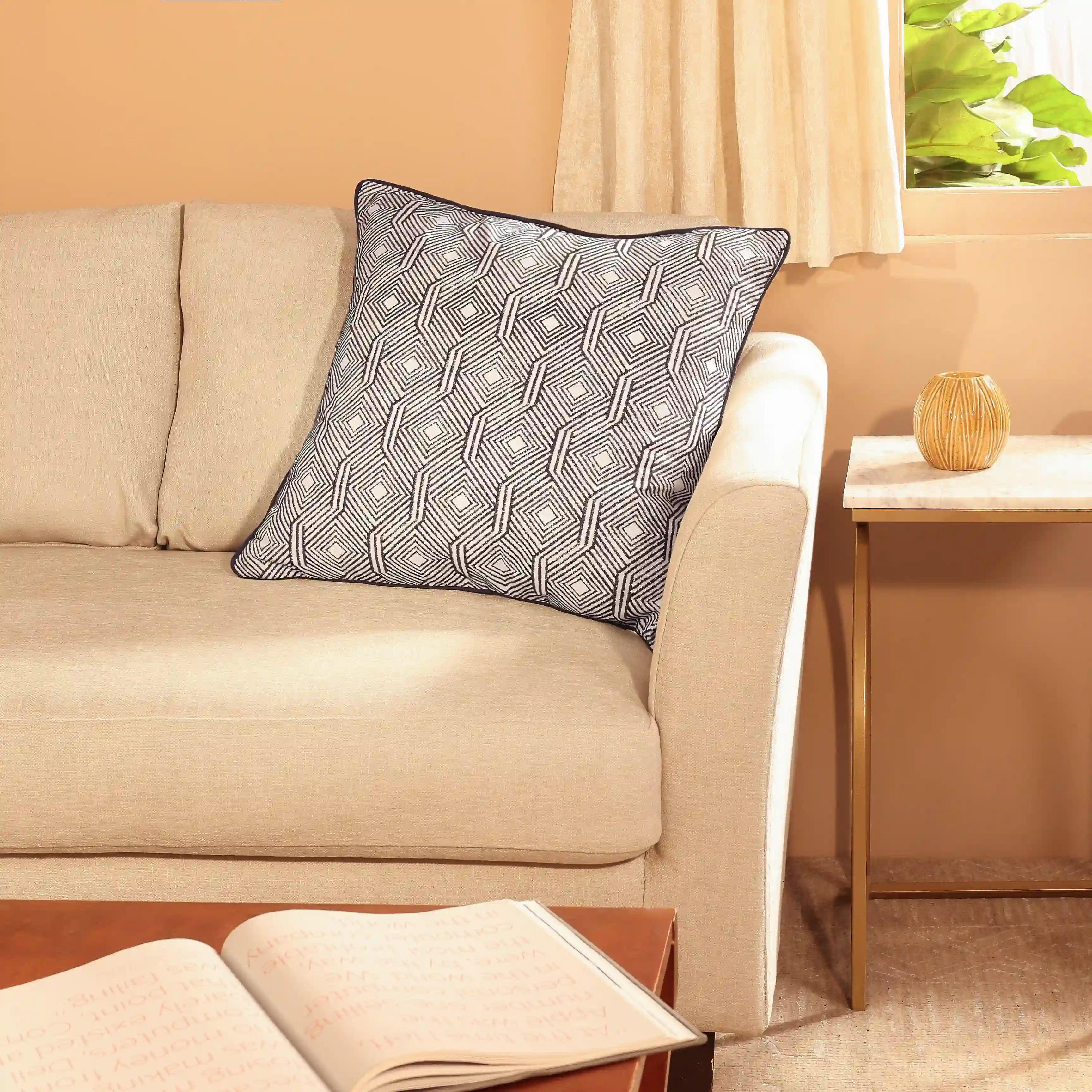 Espricia Embroidered Cushion Cover | Tile & Thread Oakwood / Cushion Cover (41cm x 41cm)