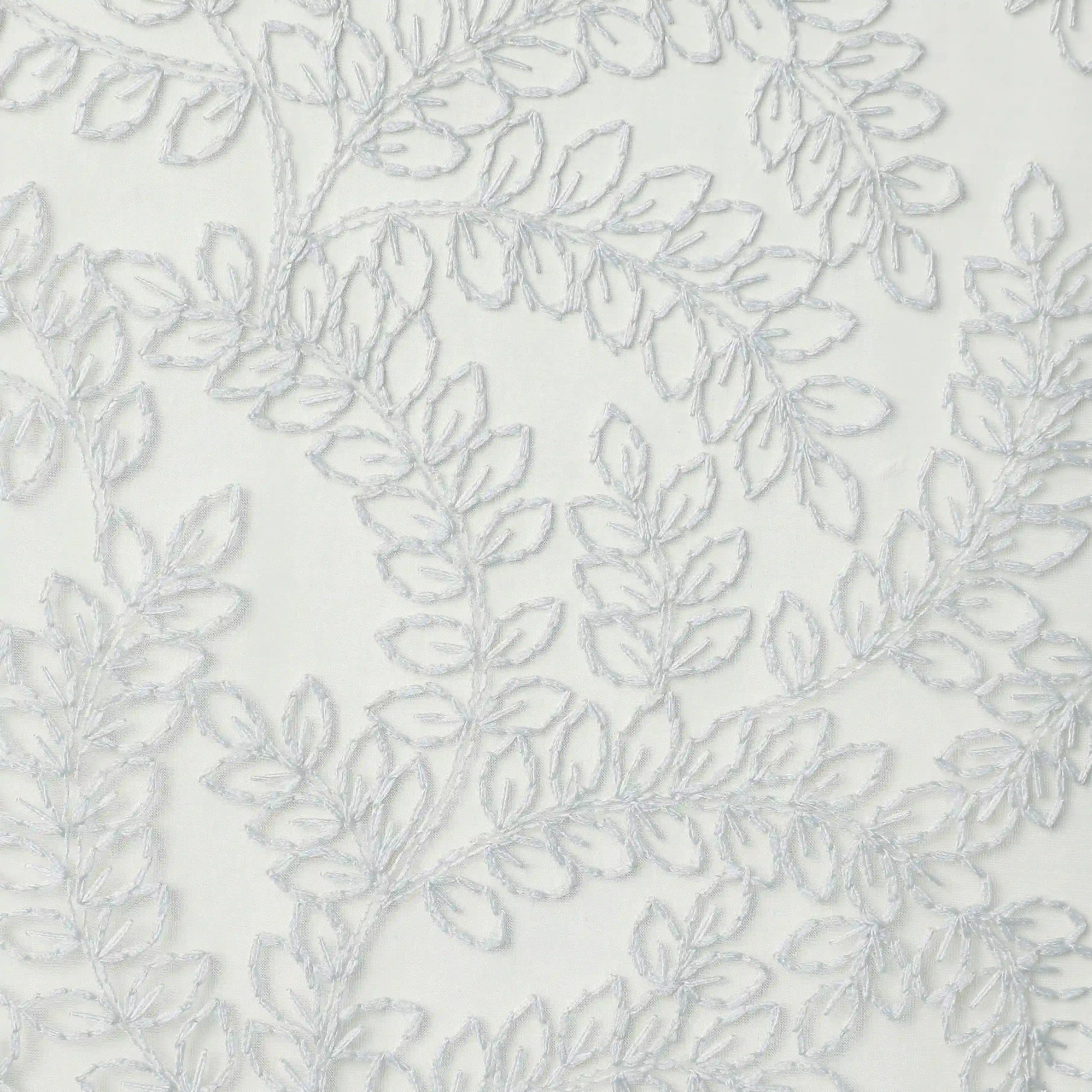 Velina Set Of 2 Embroidered Sheer Readymade Curtains | Urban Forest Soft Sky / Door (3.60ft X 7.22ft)