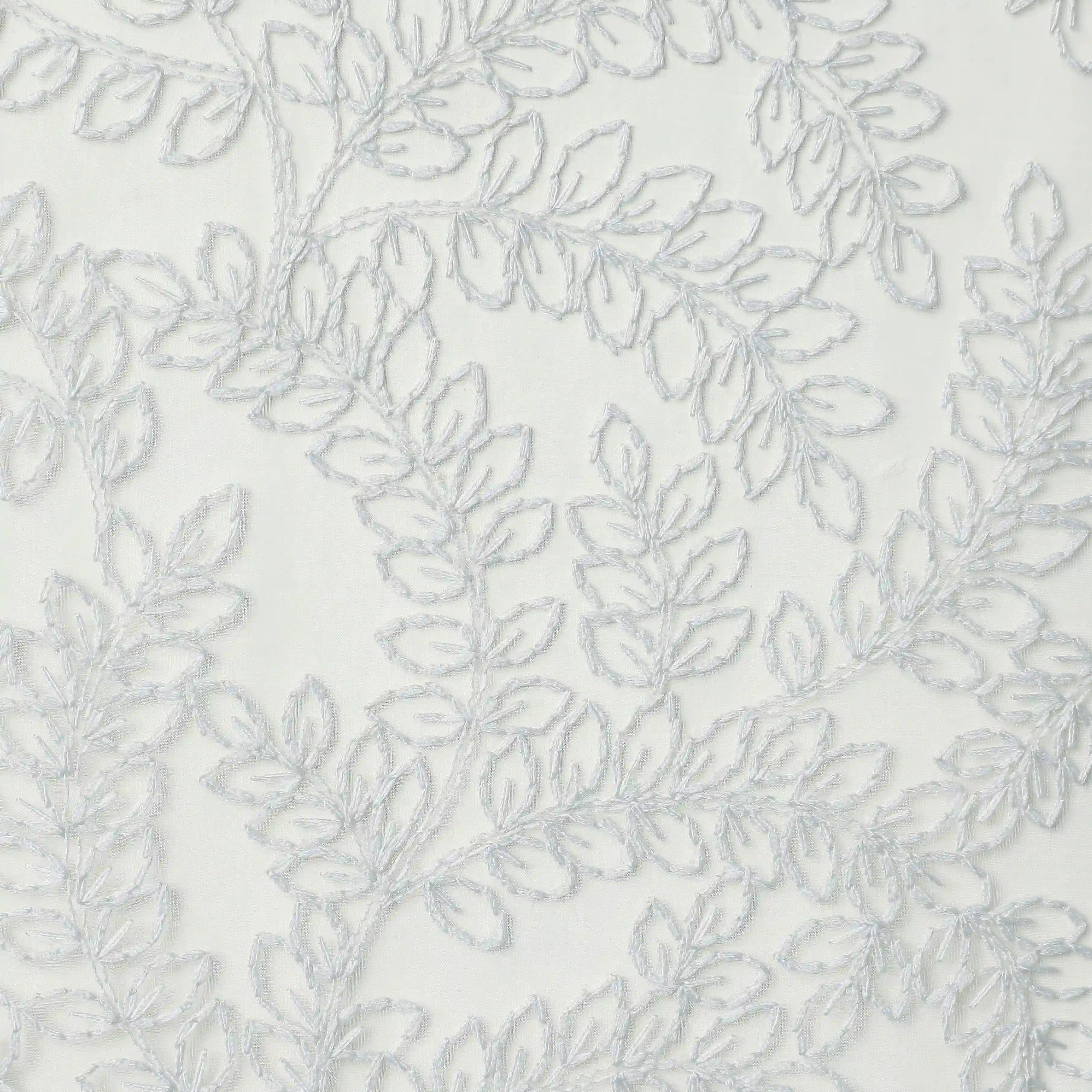 Velina Set Of 2 Embroidered Sheer Readymade Curtains | Urban Forest Soft Sky / Door (3.60ft X 7.22ft)