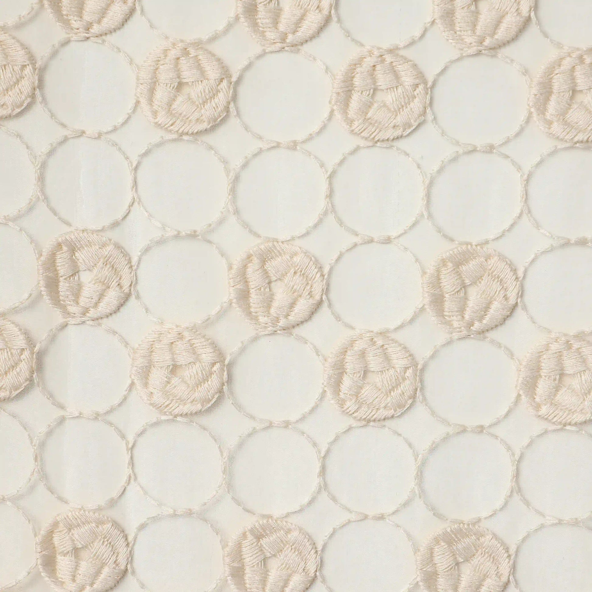 Velina Set Of 2 Embroidered Sheer Readymade Curtains | Beyond Circles Milky Sand / Door (3.60ft X 7.22ft)