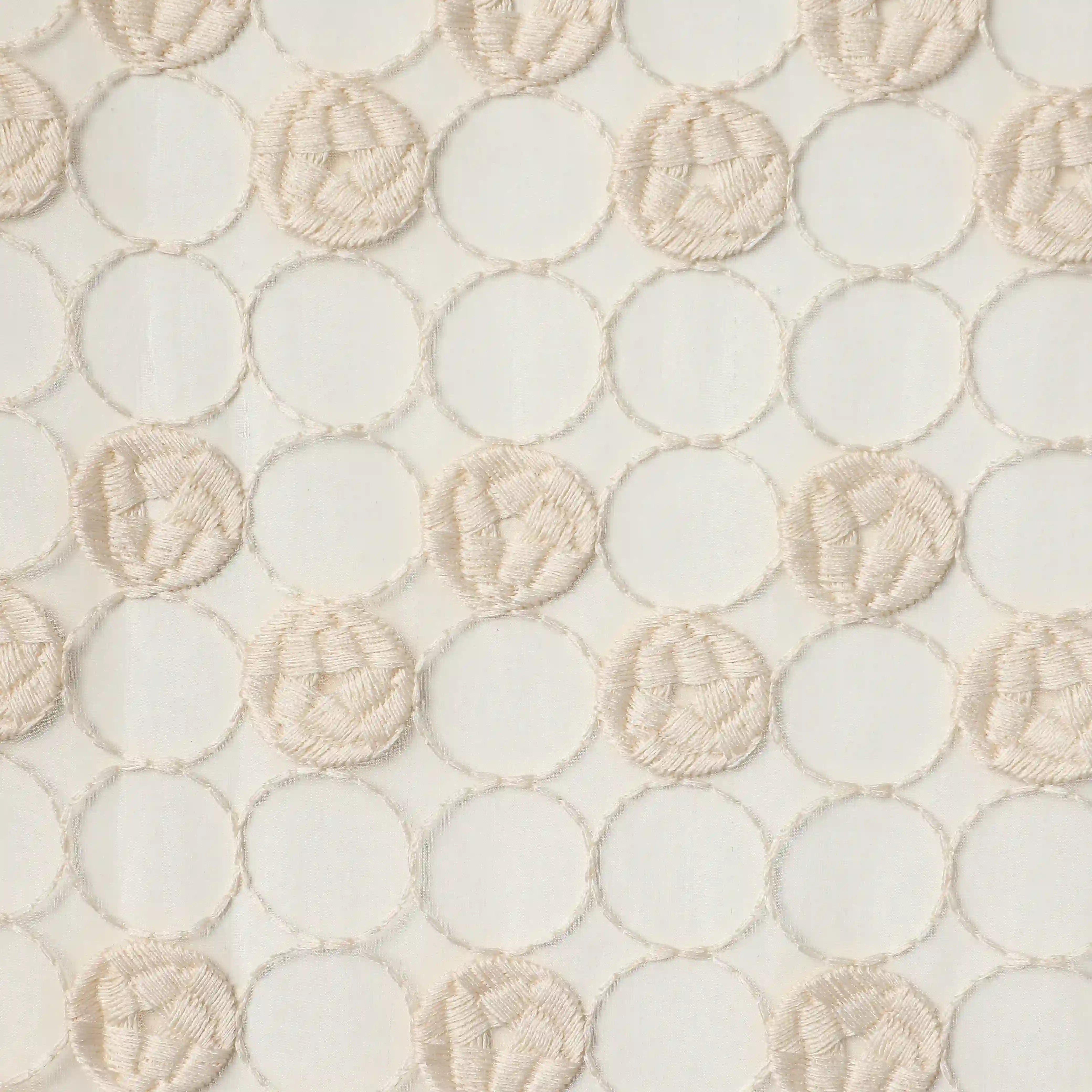 Velina Set Of 2 Embroidered Sheer Readymade Curtains | Beyond Circles Milky Sand / Door (3.60ft X 7.22ft)