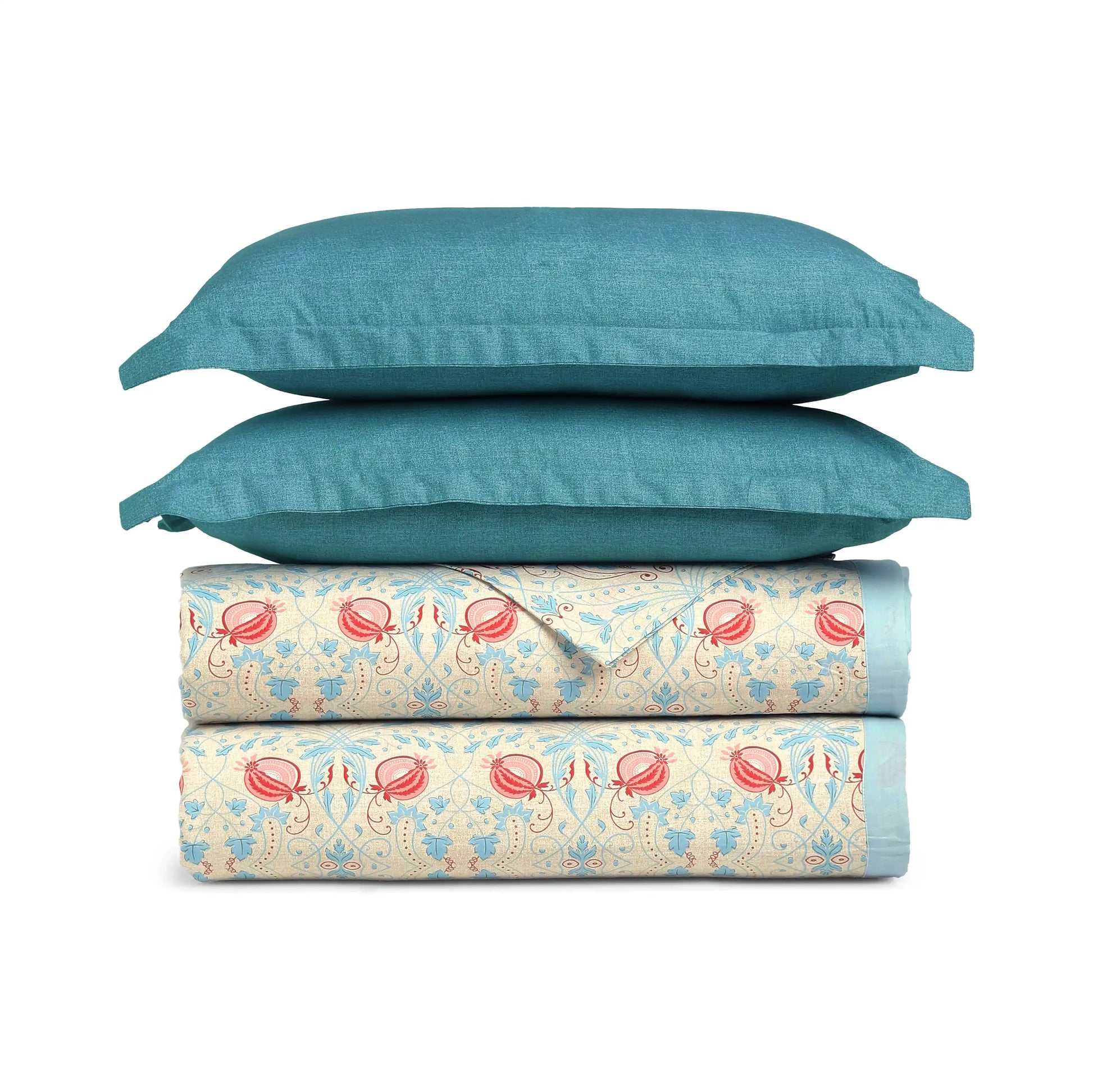Chippa Lane | Contemporary Indian Print Design Coordinated Bedding Set | Set of Bedsheet & Dohars-Light Blue Light Blue / Double