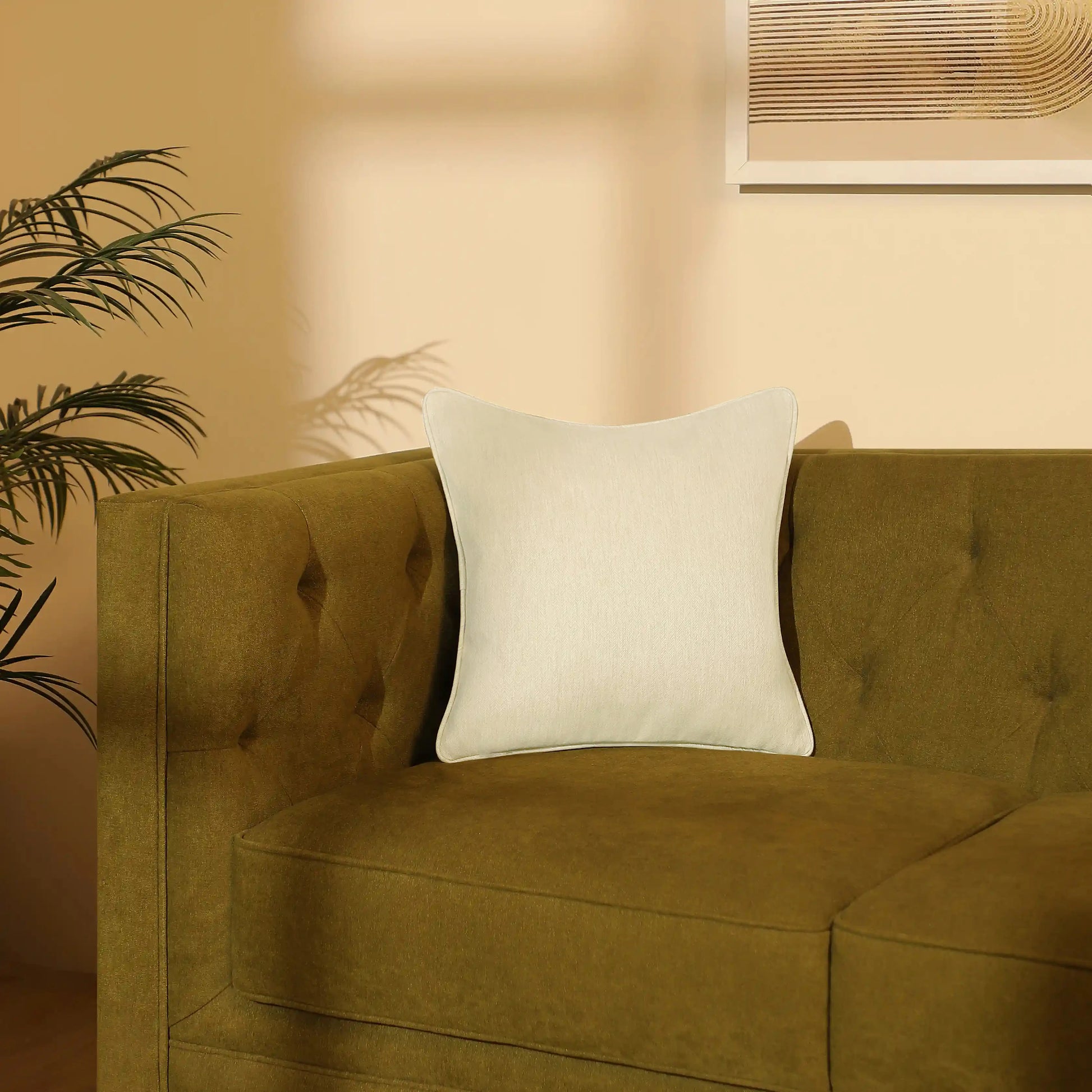 Vissencia Solid Cushion Cover | Textured Weaves Cream / Cushion Cover (51cm x 51cm)