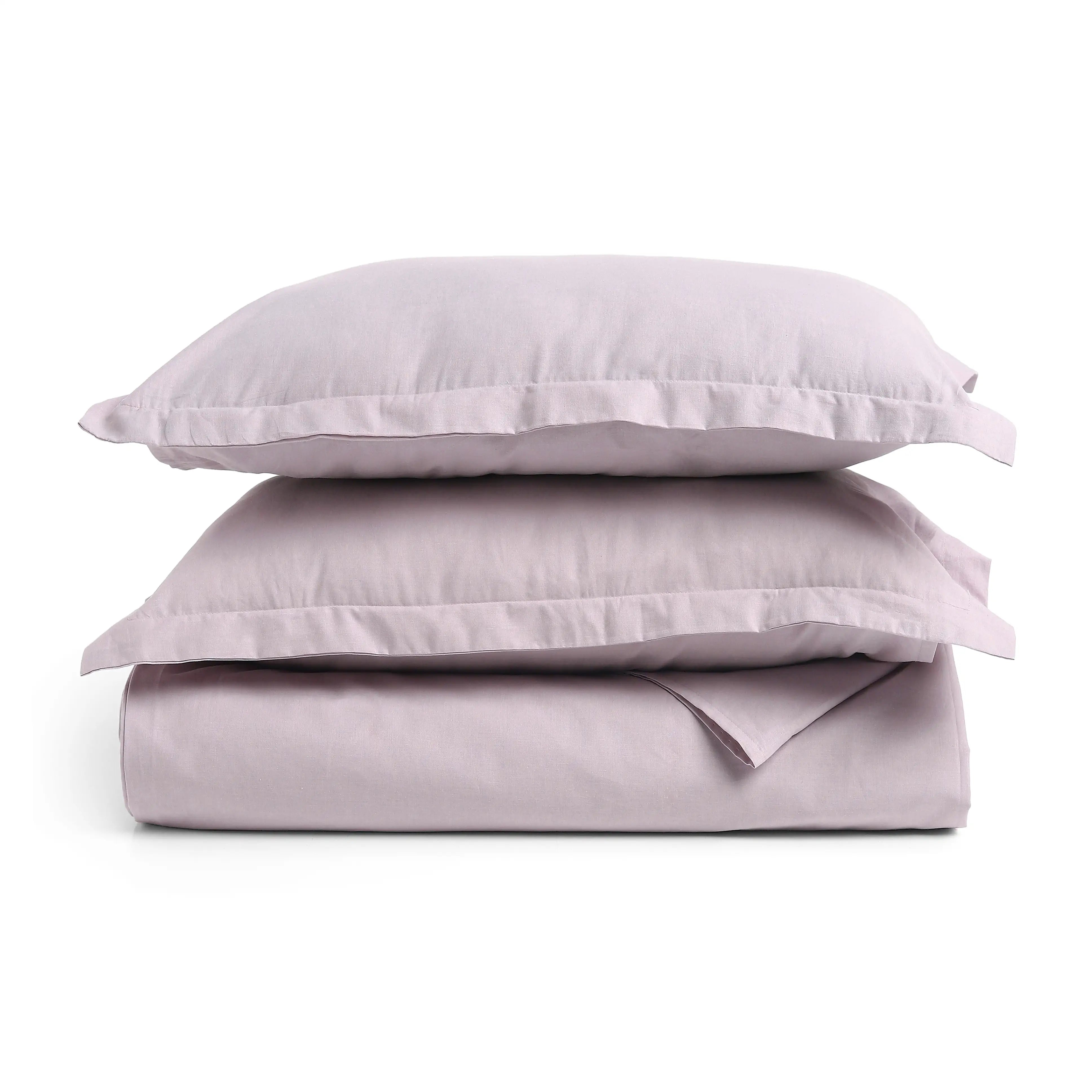Paleto | Everyday Hues Solid Dyed Cotton Bedsheet Set-Grey Lavender Grey Lavender / Double