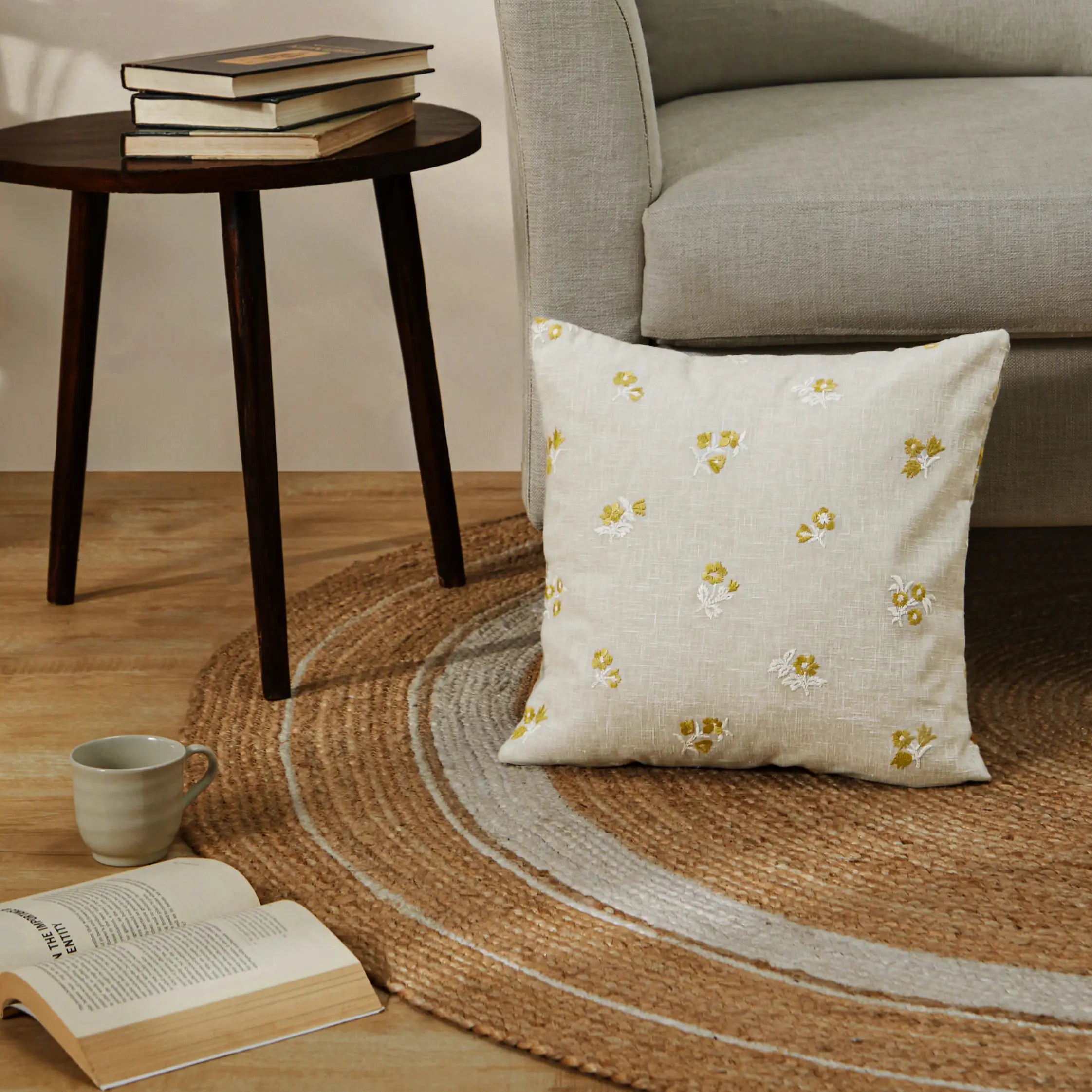 Vissencia Embroidered Cushion Cover | Threaded Petals Honey / Cushion Cover (51cm x 51cm)
