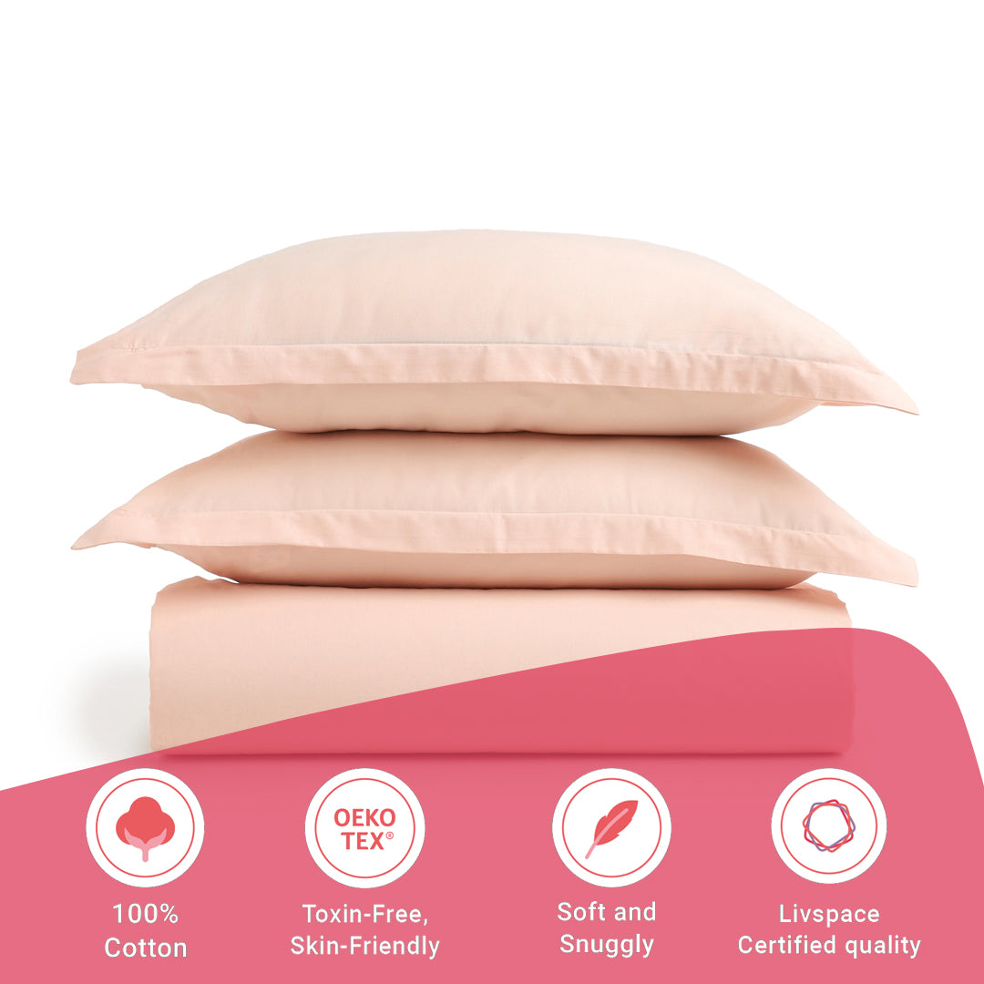 Paleto | Everyday Hues Solid Dyed Cotton Bedsheet Set-Veiled Rose