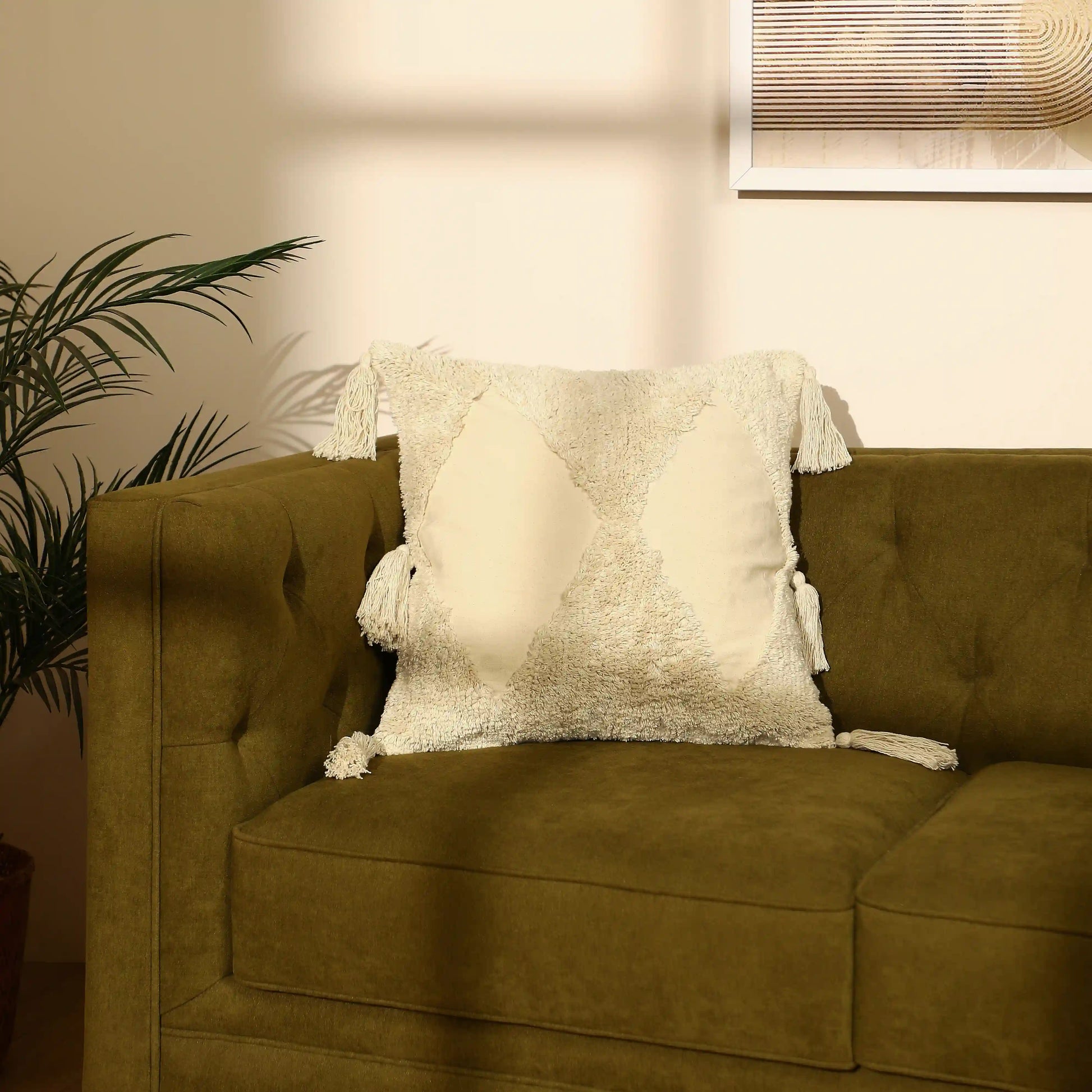 Vissencia 100% Cotton Tufted Cushion Cover | Pattern Play Vanilla Sky / Cushion Cover (41cm x 41cm)