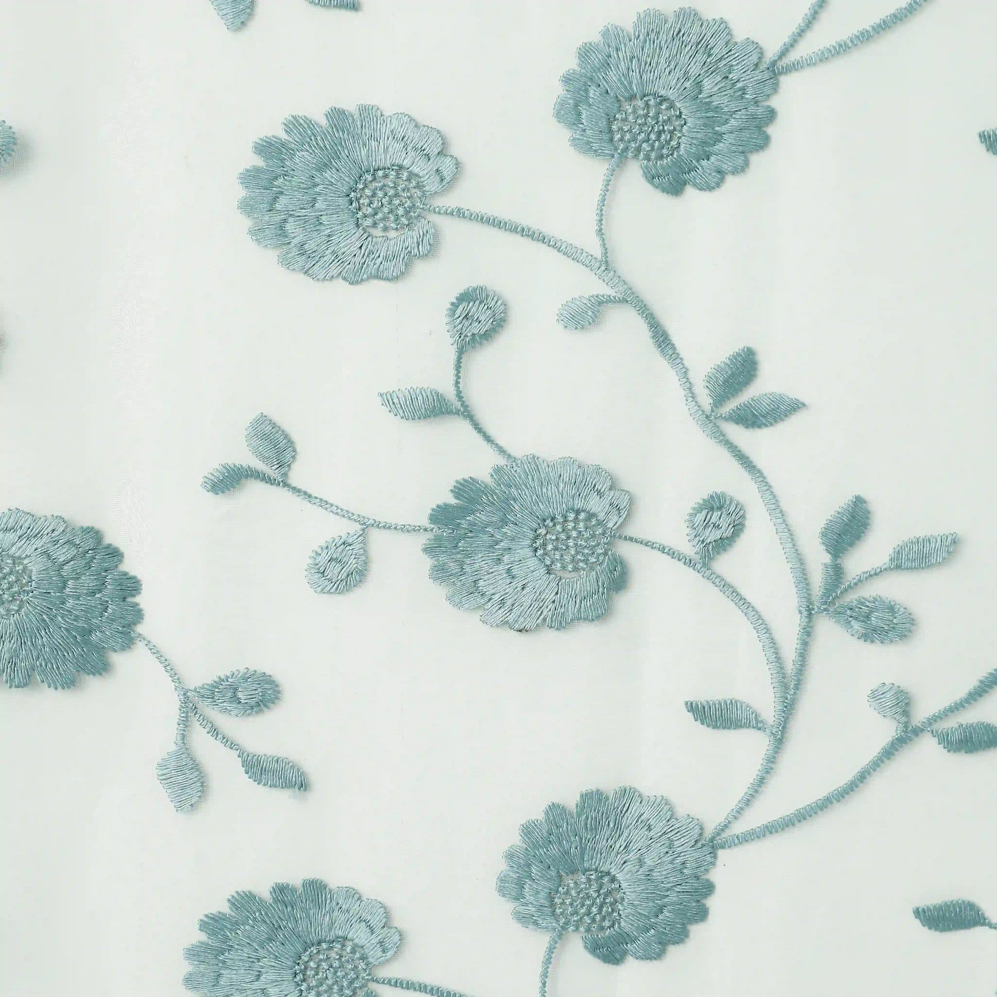 Velina Set Of 2 Embroidered Sheer Readymade Curtains | Vintage Chintz Emerald Teal / Door (3.60ft X 7.22ft)