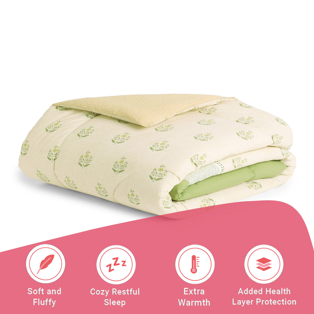 Chippa Lane | Contemporary Indian Print Design 240GSM Reversible Comforter for Extra Warmth-Indian Moss
