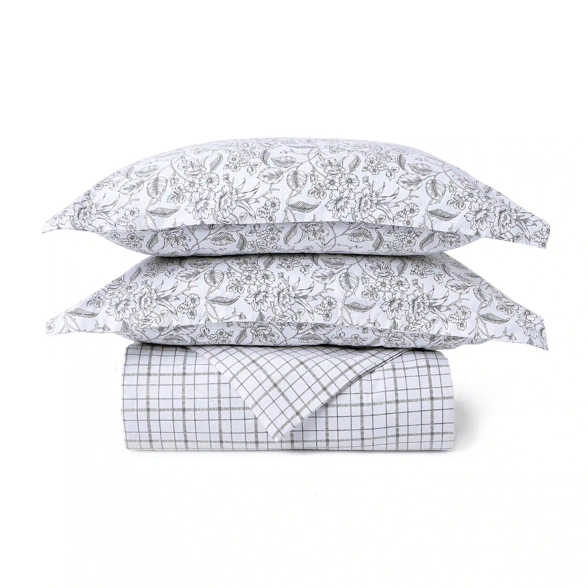 Mishella Printed Charcoal Checks Bedding Set-1 (Dbl Bedsheet + Dbl Dohar) Charcoal Checks / Double