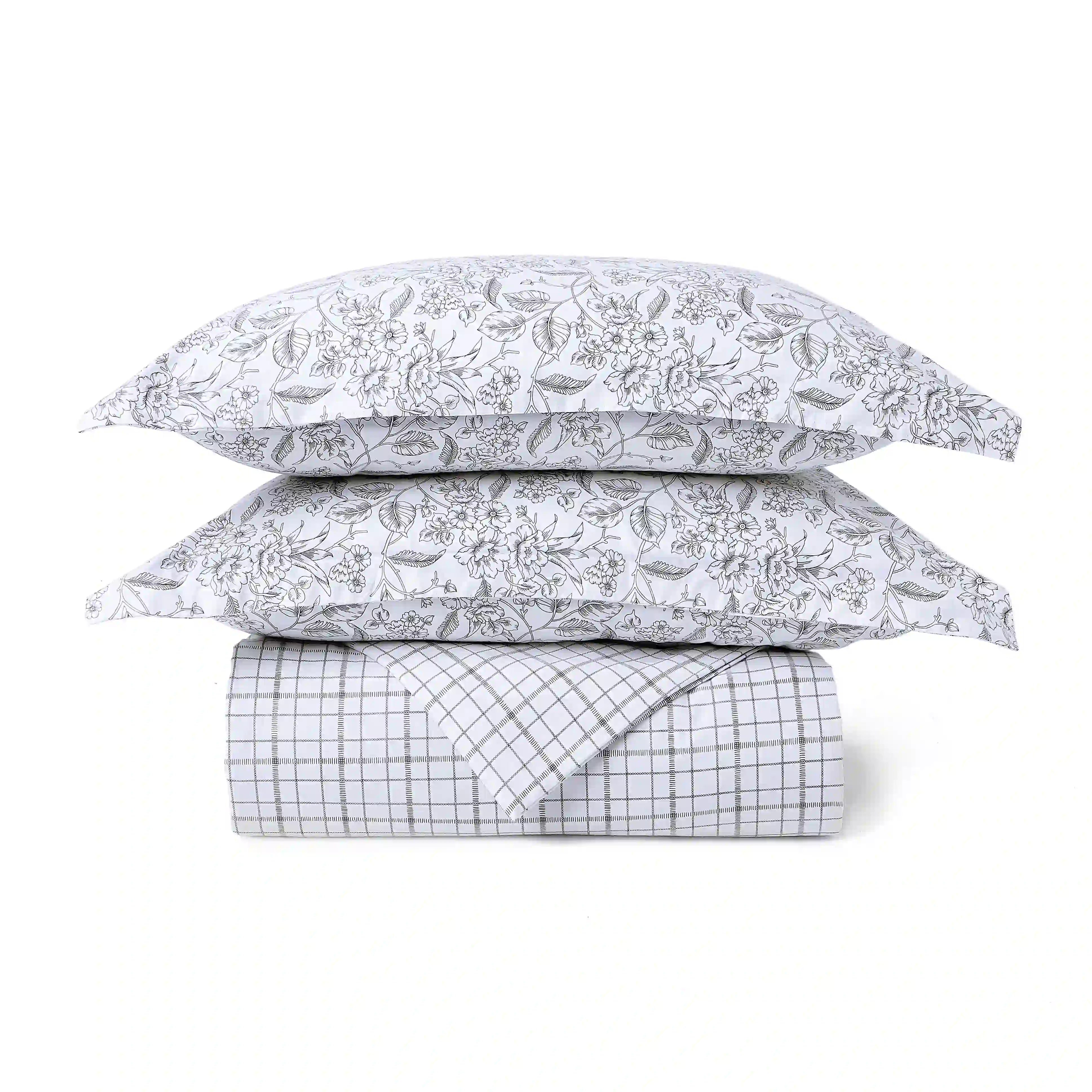 Mishella Printed Charcoal Checks Bedding Set-1 (Dbl Bedsheet + Dbl Dohar) Charcoal Checks / Double