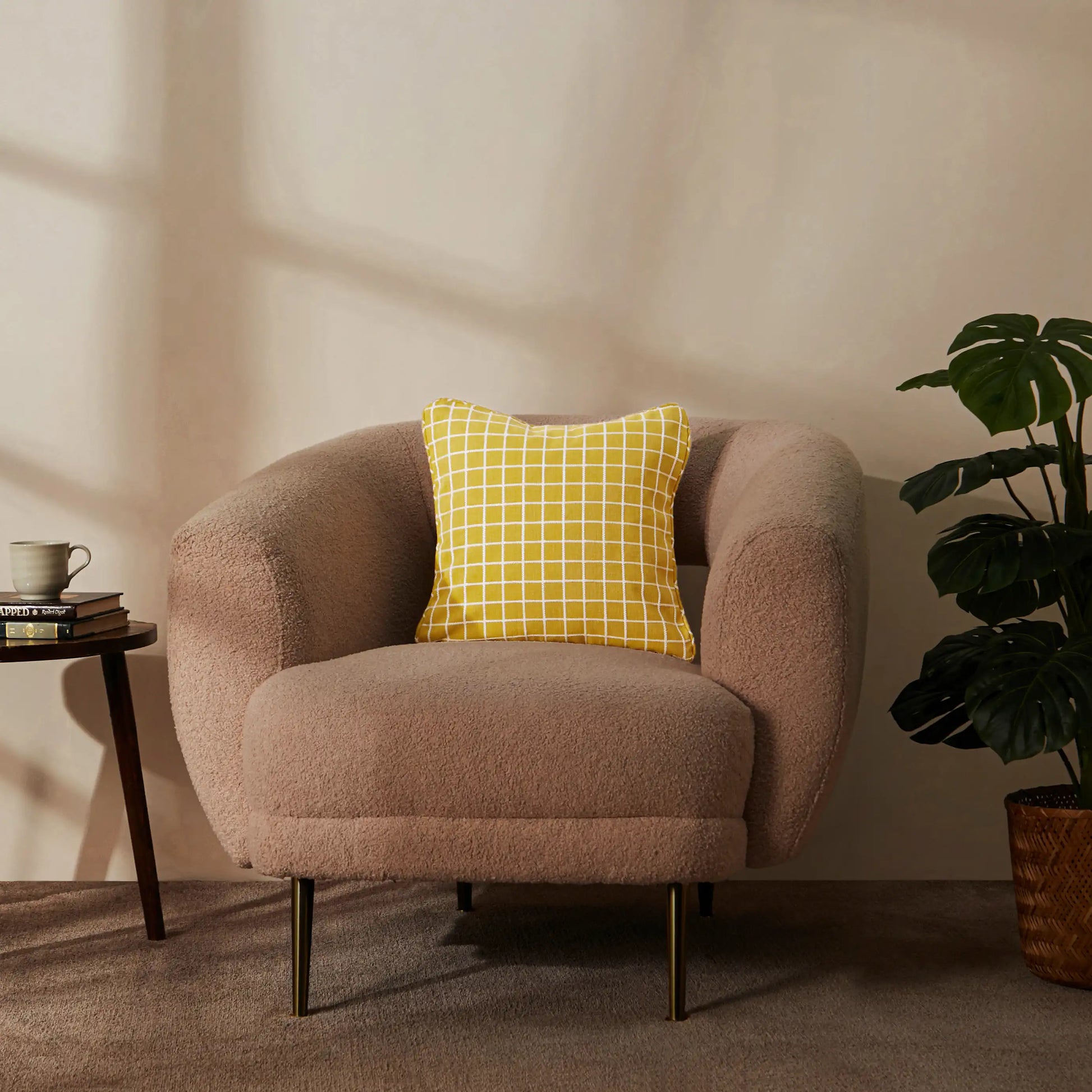Vissencia Woven Cushion Cover | Playful Grid Warm Amber / Cushion Cover (41cm x 41cm)