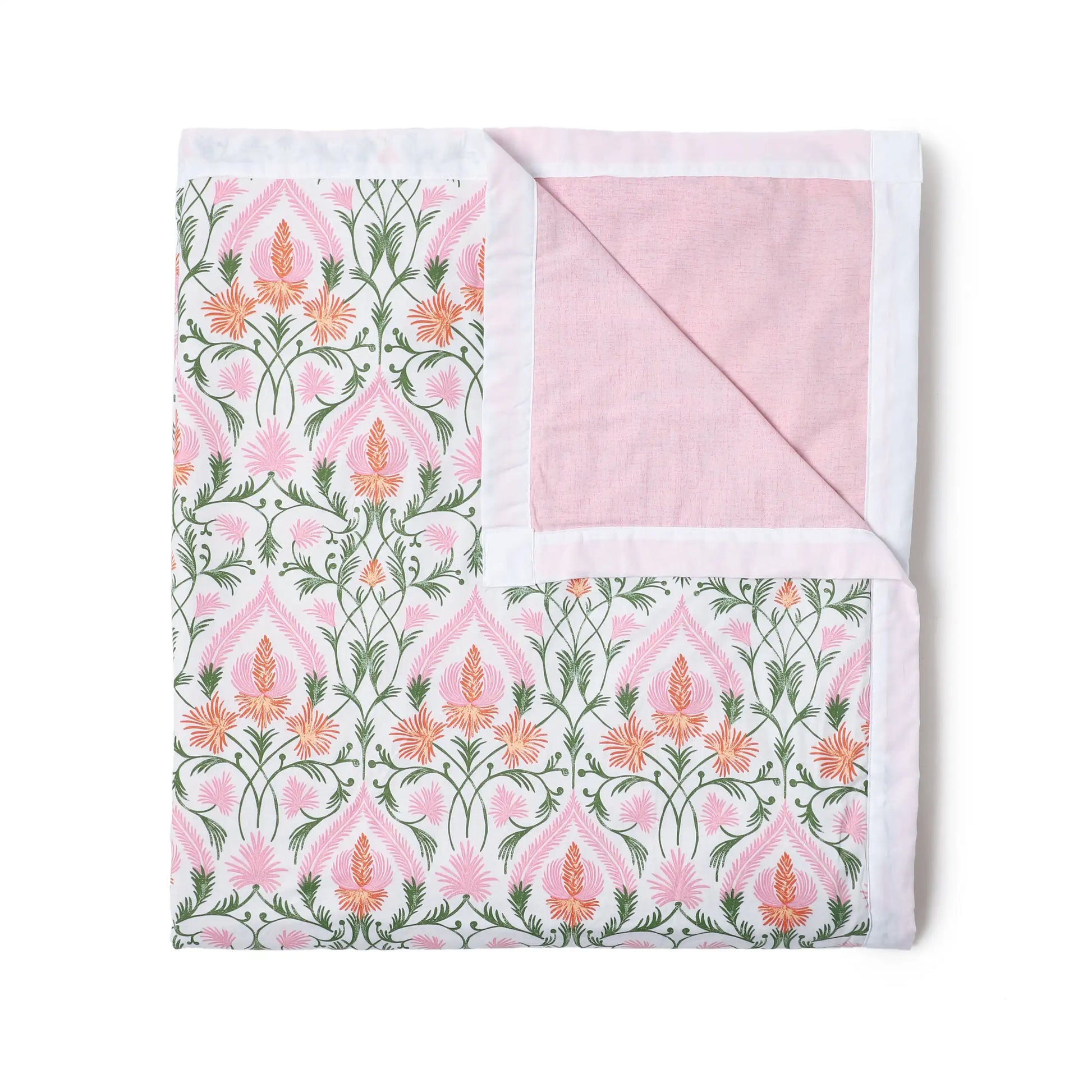 Bloomshire Classic | Everyday Charm Printed Reversible Dohar with Super Soft Flannel Layering-Salmon Salmon / Double