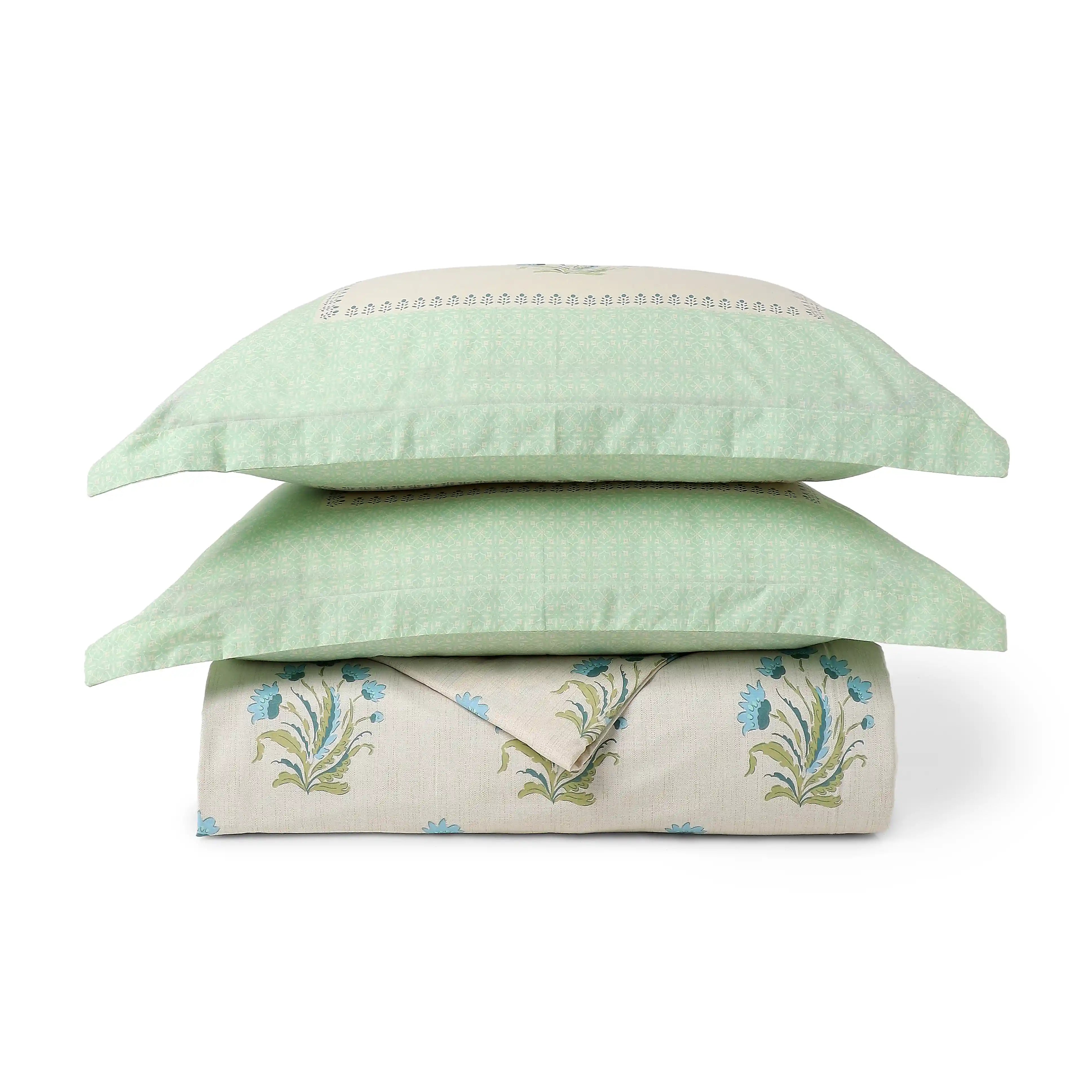 Chippa Lane | Contemporary Indian Print Design Coordinated Bedding Set | Set of Bedsheet & Dohar-Indian Sage Indian Sage / Double