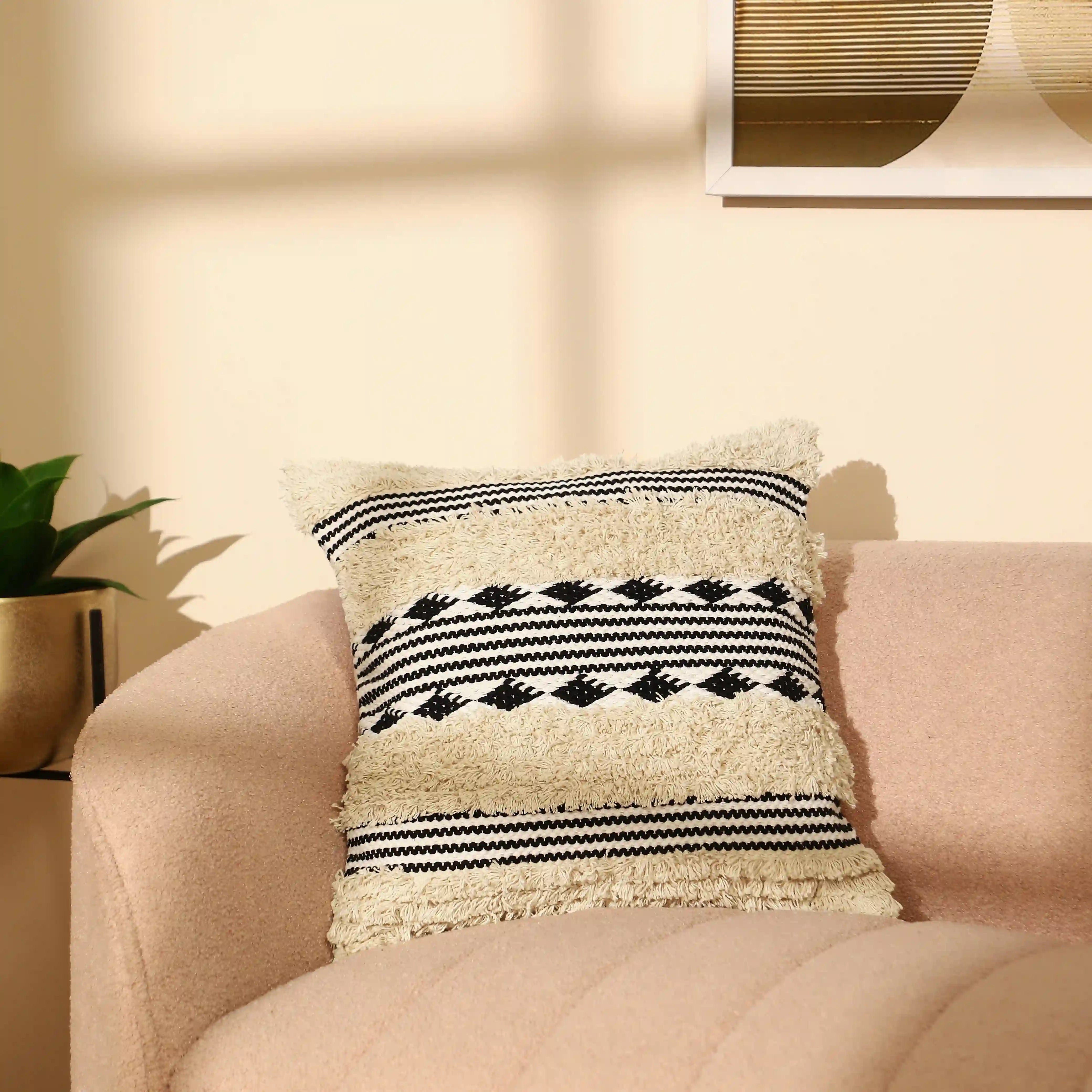 Vissencia 100% Cotton Woven Cushion Cover | Boho Bliss Deep Coal / Cushion Cover (51cm x 51cm)
