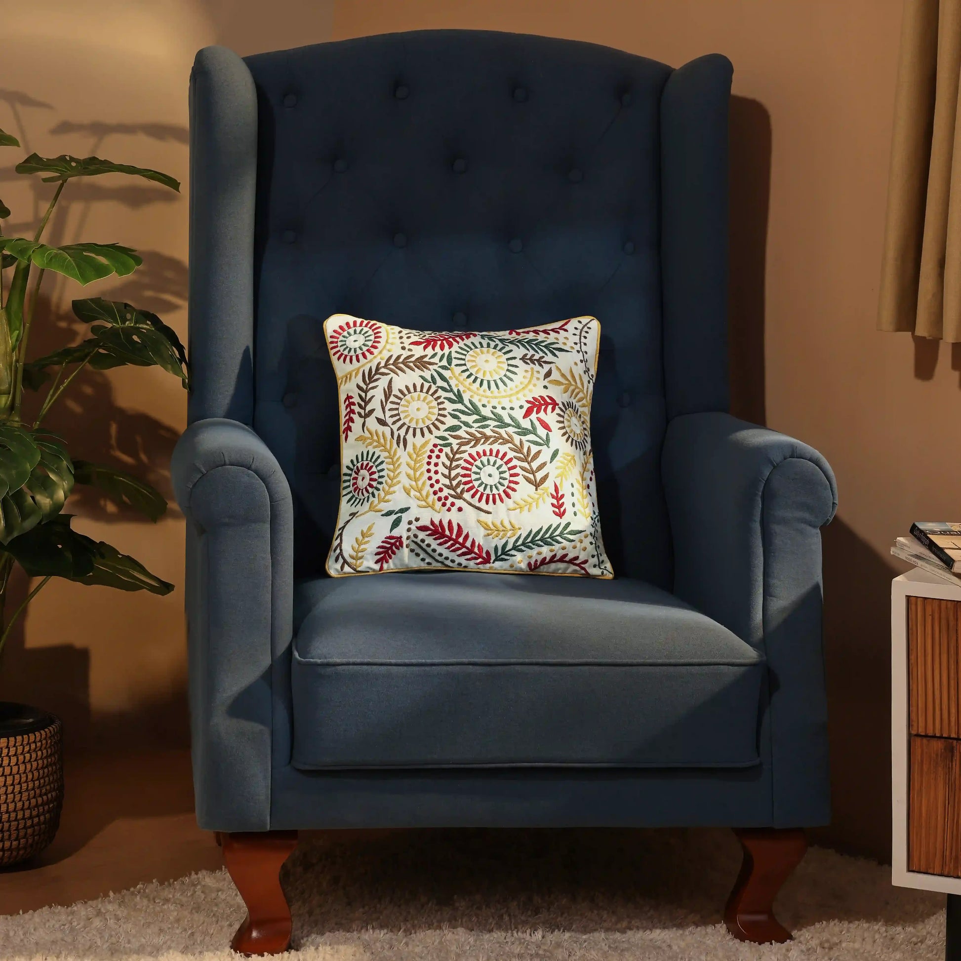 Espricia Embroidered Cushion Cover | Floral Mirage Sepia / Cushion Cover (41cm x 41cm)