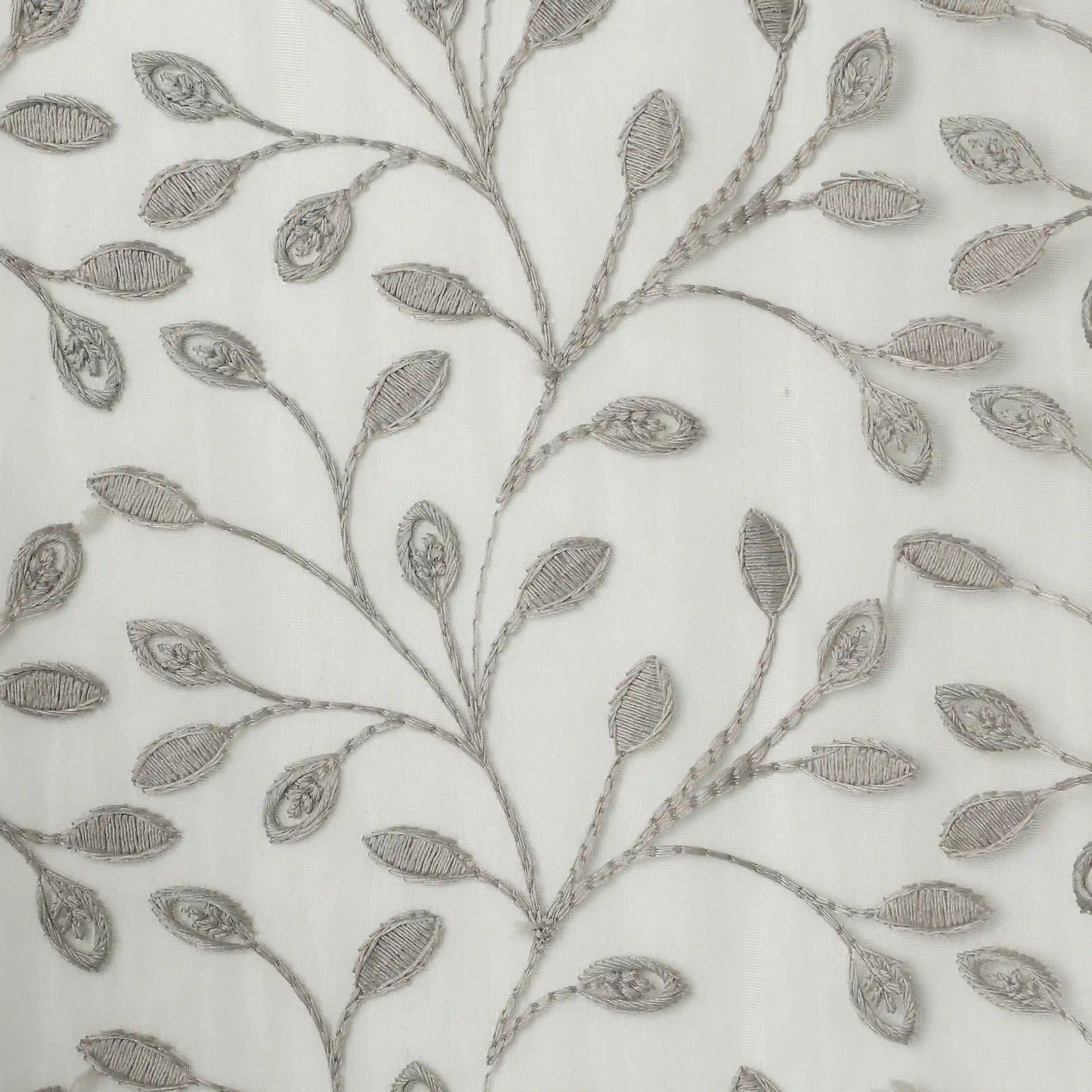 Velina Set Of 2 Embroidered Sheer Readymade Curtains | Threaded Story Cement / Door (3.60ft X 7.22ft)