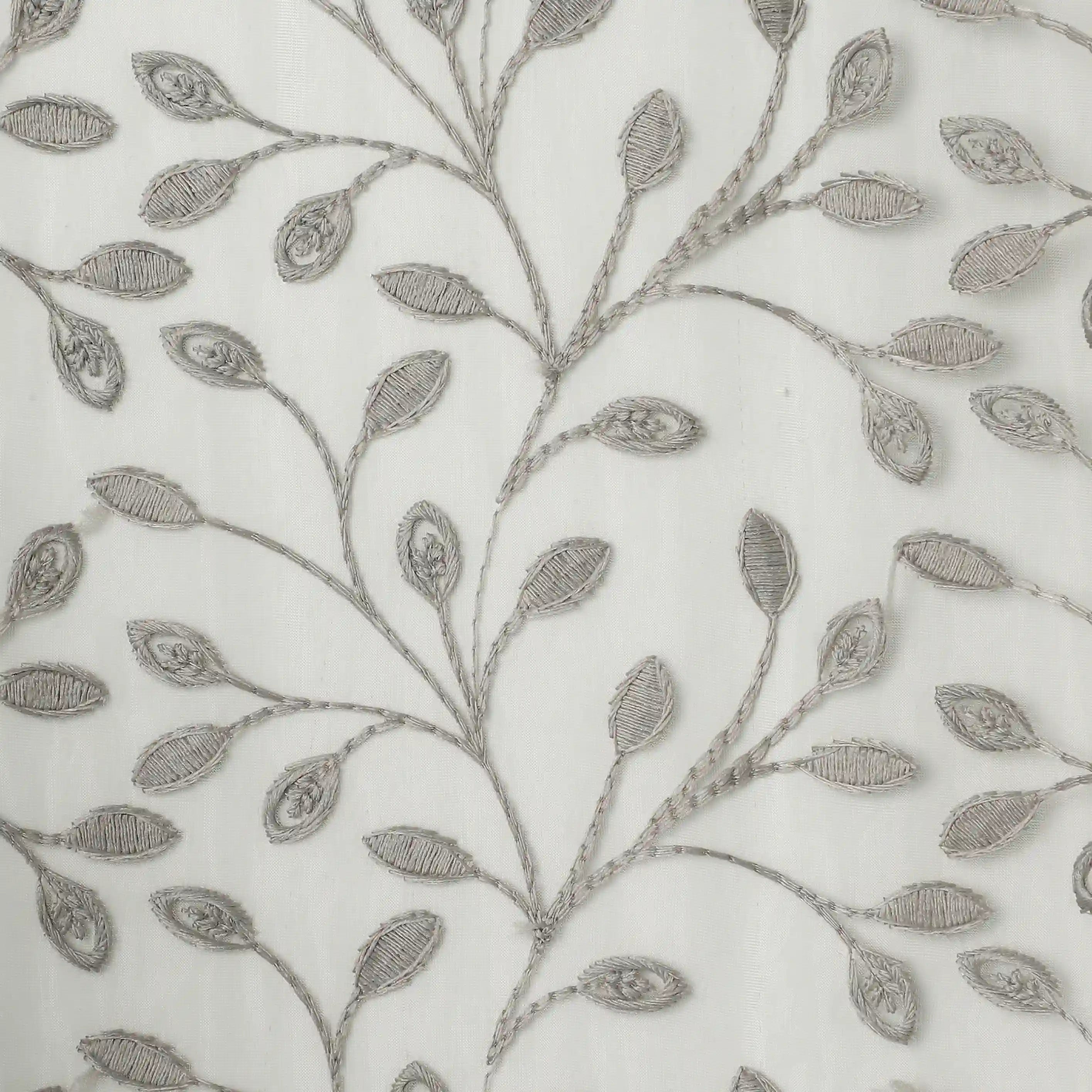 Velina Set Of 2 Embroidered Sheer Readymade Curtains | Threaded Story Cement / Door (3.60ft X 7.22ft)