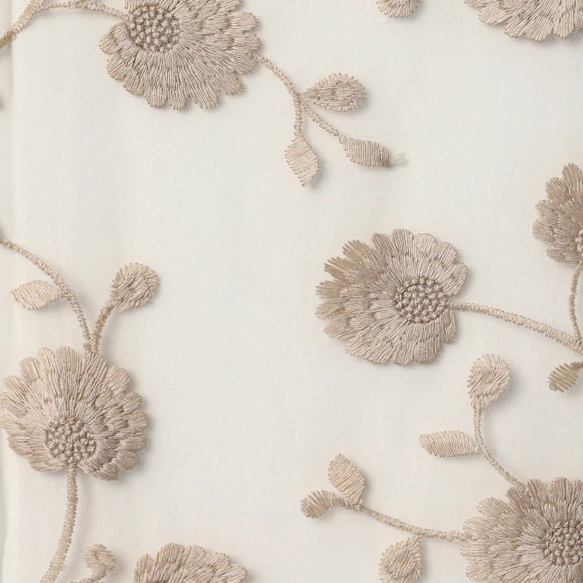 Velina Set Of 2 Embroidered Sheer Readymade Curtains | Vintage Chintz Desert Sand / Door (3.60ft X 7.22ft)