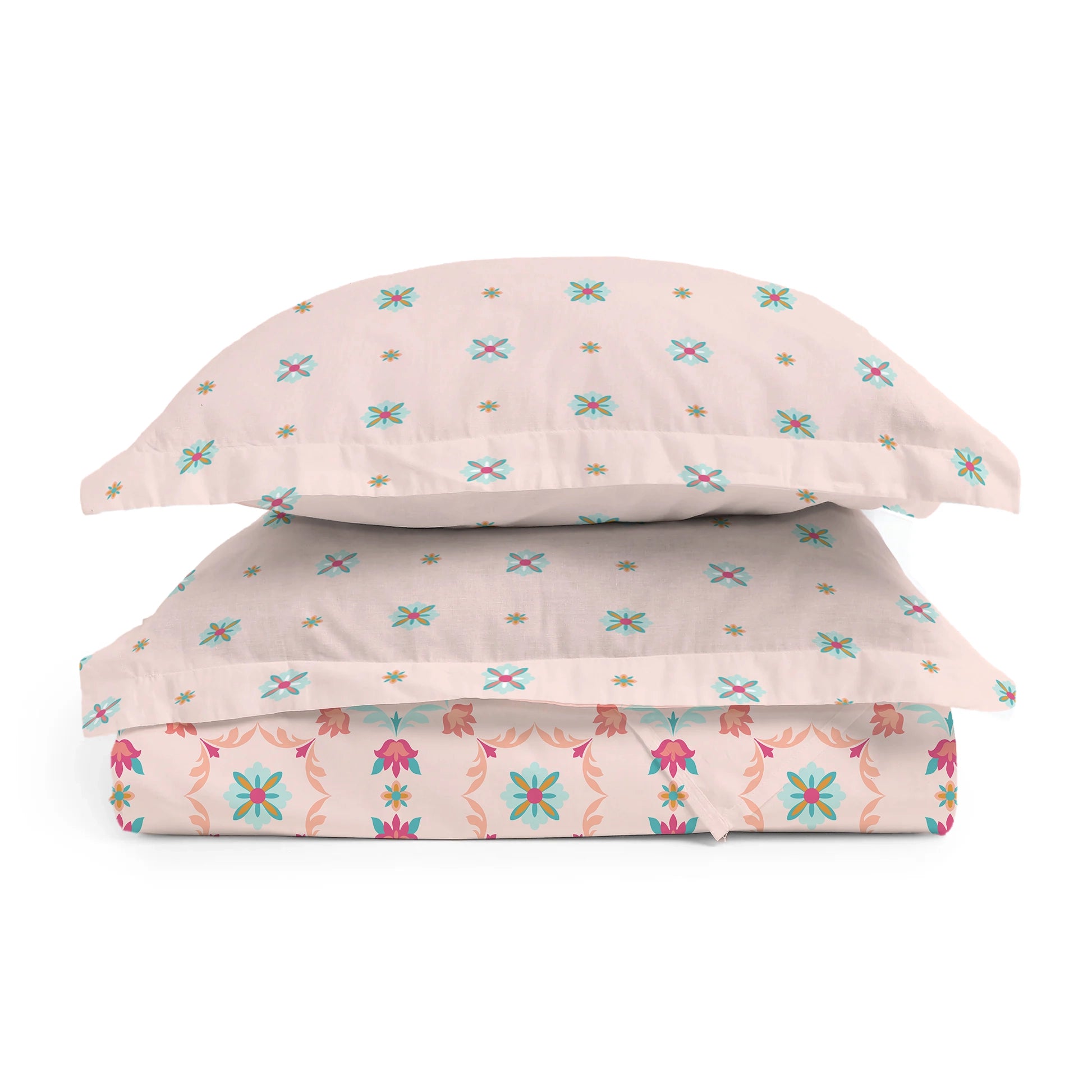 Aangan Weaves | Romantic Floral Printed Cotton Bedsheet Set - Blush Pink Blush Pink / Queen