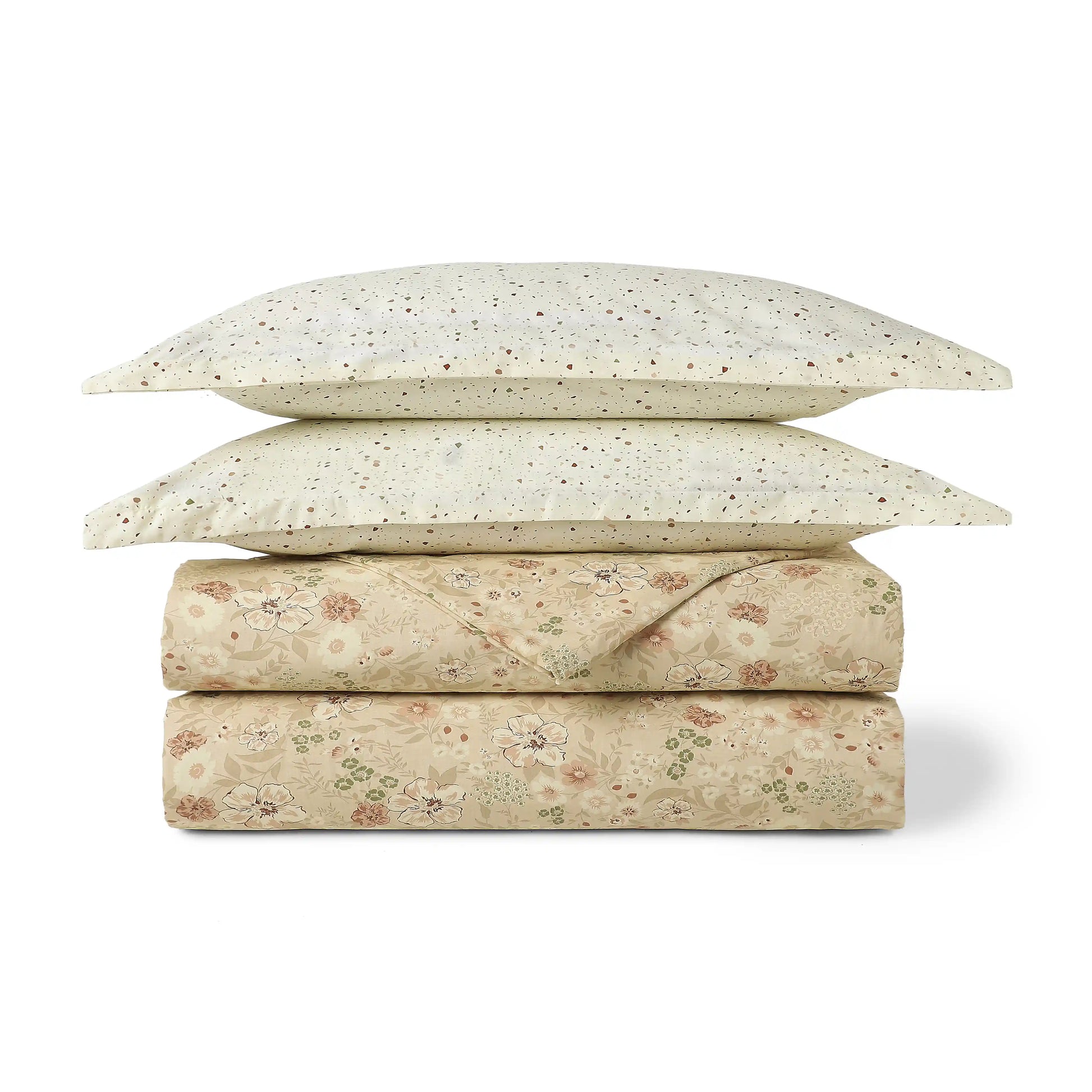 Mishella Printed Beige Bedding Set-2 (Dbl Bedsheet + 2 Sgl Dohar) Beige / Double