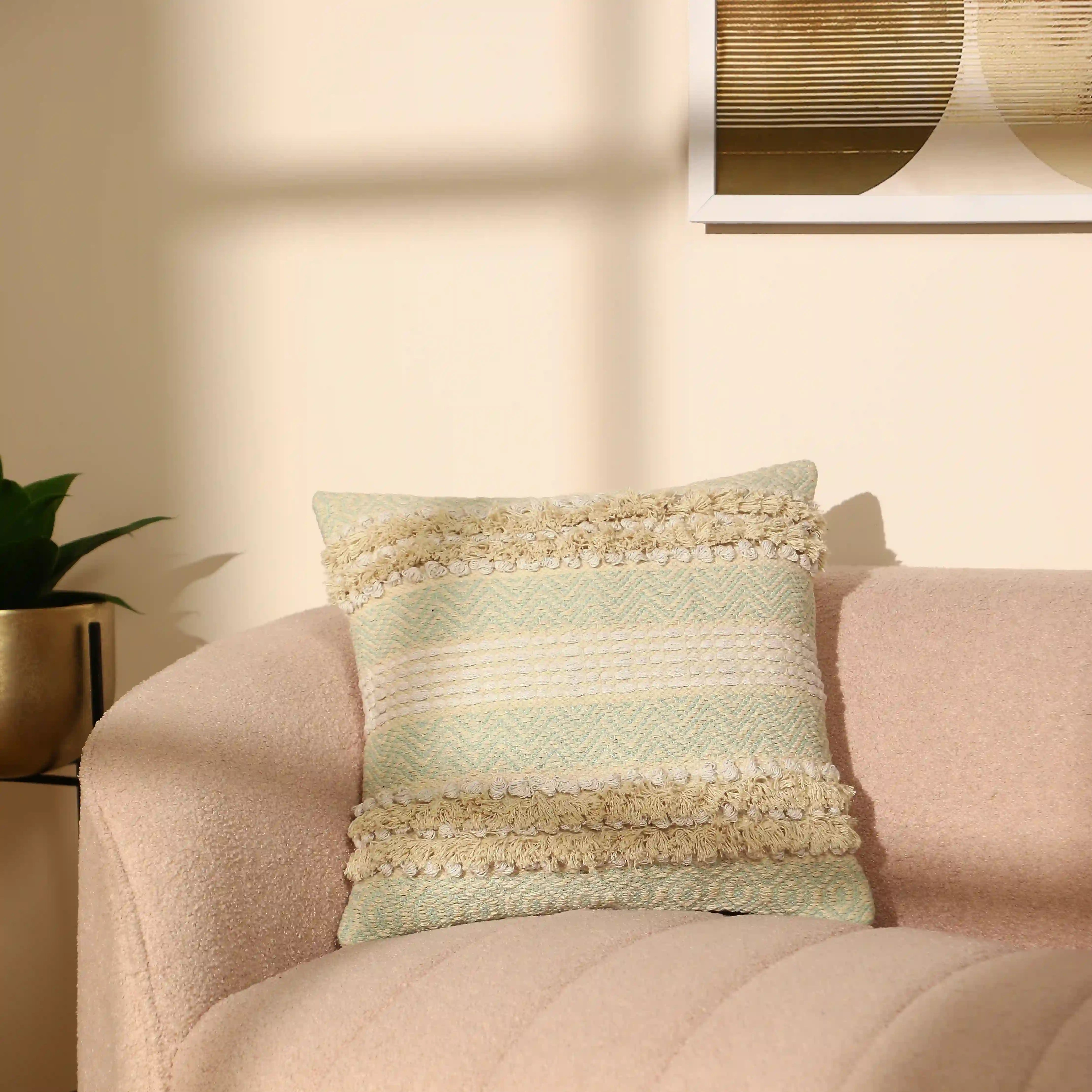 Vissencia 100% Cotton Woven Cushion Cover | Earthy Hues Moonlit Sand / Cushion Cover (51cm x 51cm)