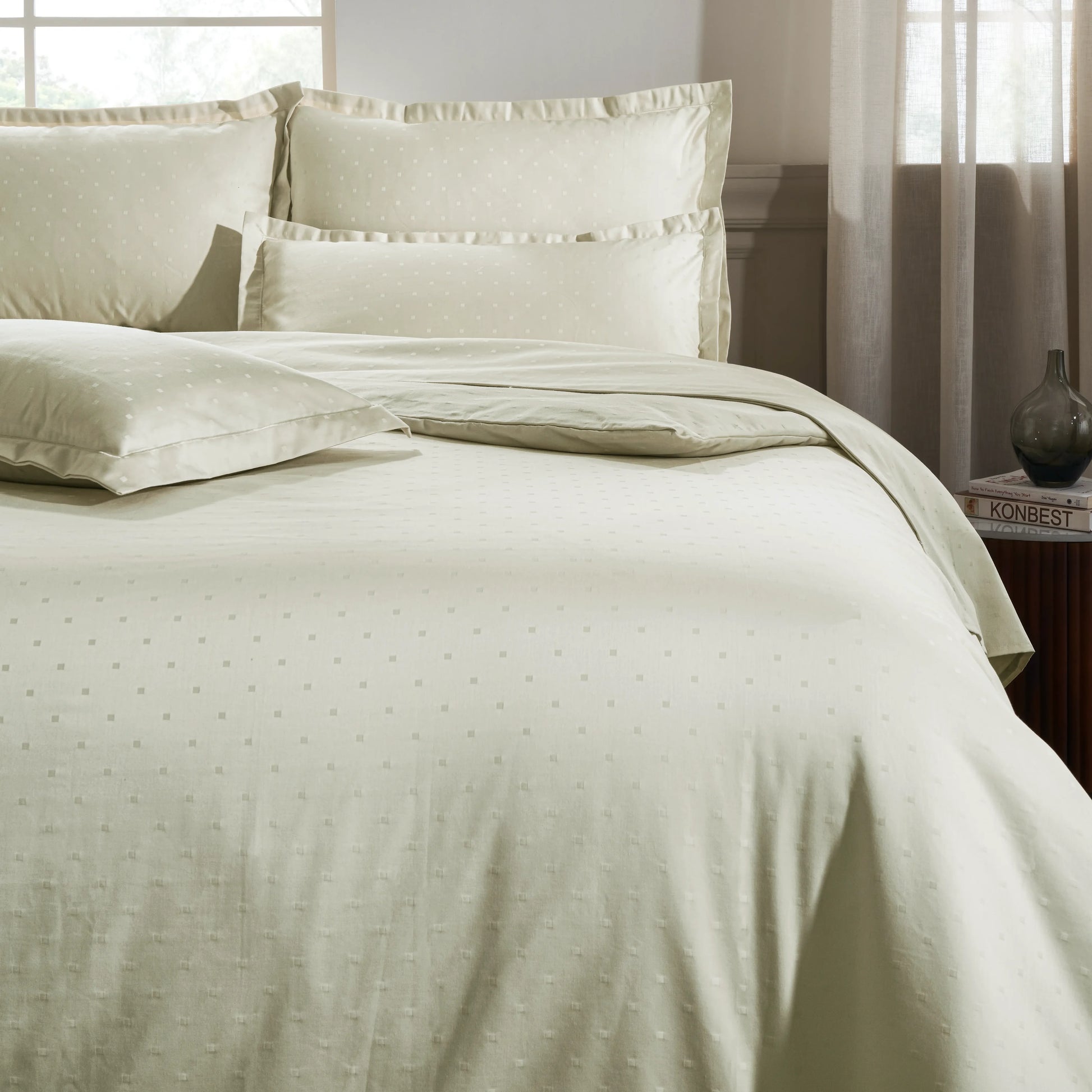 Ricaso | 1000TC Egyptian Cotton Swiss Dot Super Soft Fitted Sheet Set | Pillow Cover with Merrow Hem Treatment Ivory / King