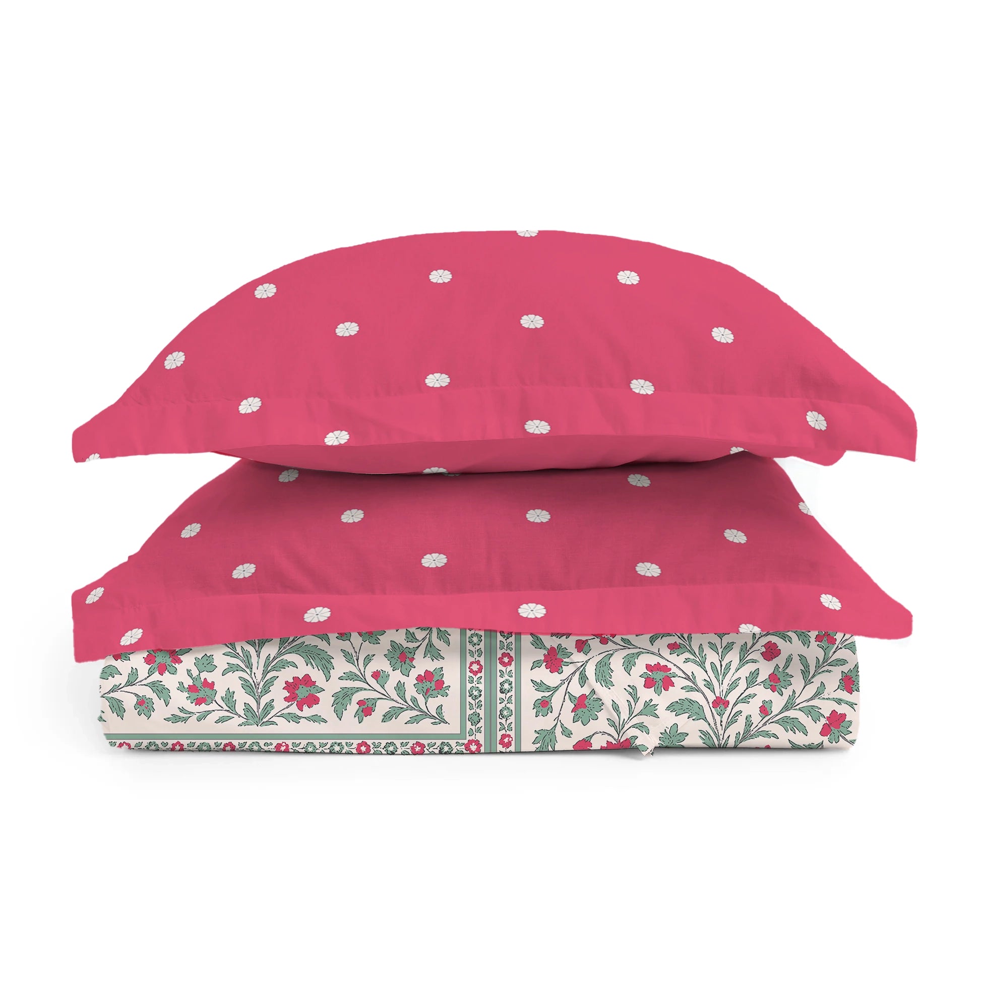 Aangan Weaves | Ethnic Printed Cotton Bedsheet Set - Indian Pink Indian Pink / Queen