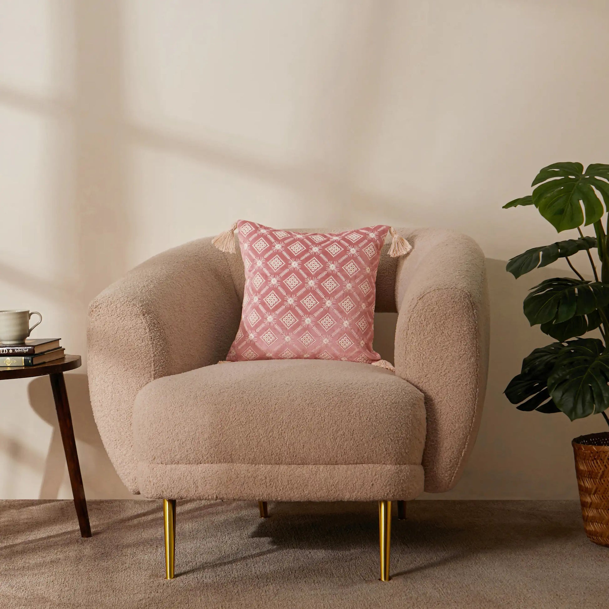 Vissencia Embroidered Cushion Cover | Tana Bana Pink / Cushion Cover (51cm x 51cm)
