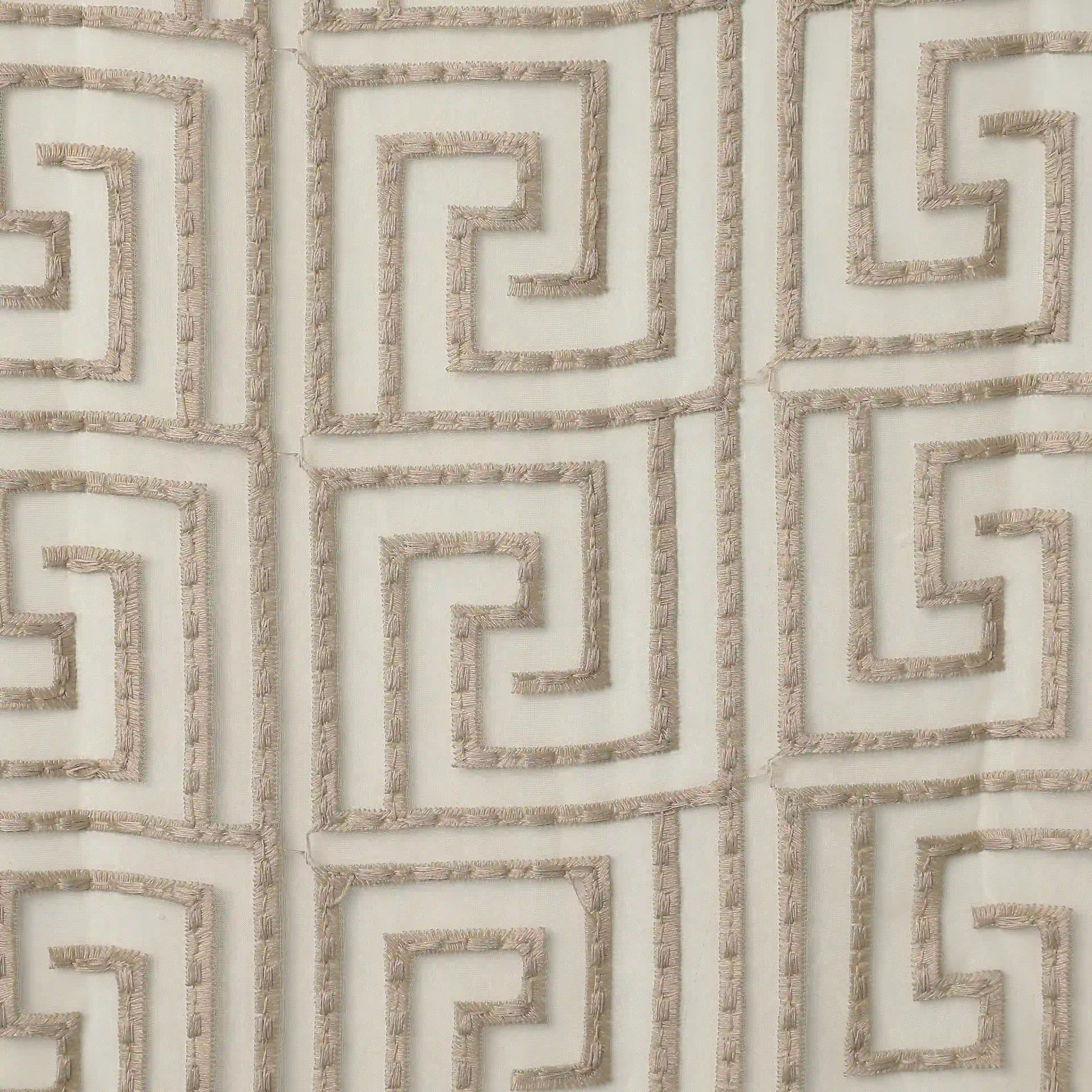 Velina Set Of 2 Embroidered Sheer Readymade Curtains | Modern Maze Mushroom / Door (3.60ft X 7.22ft)