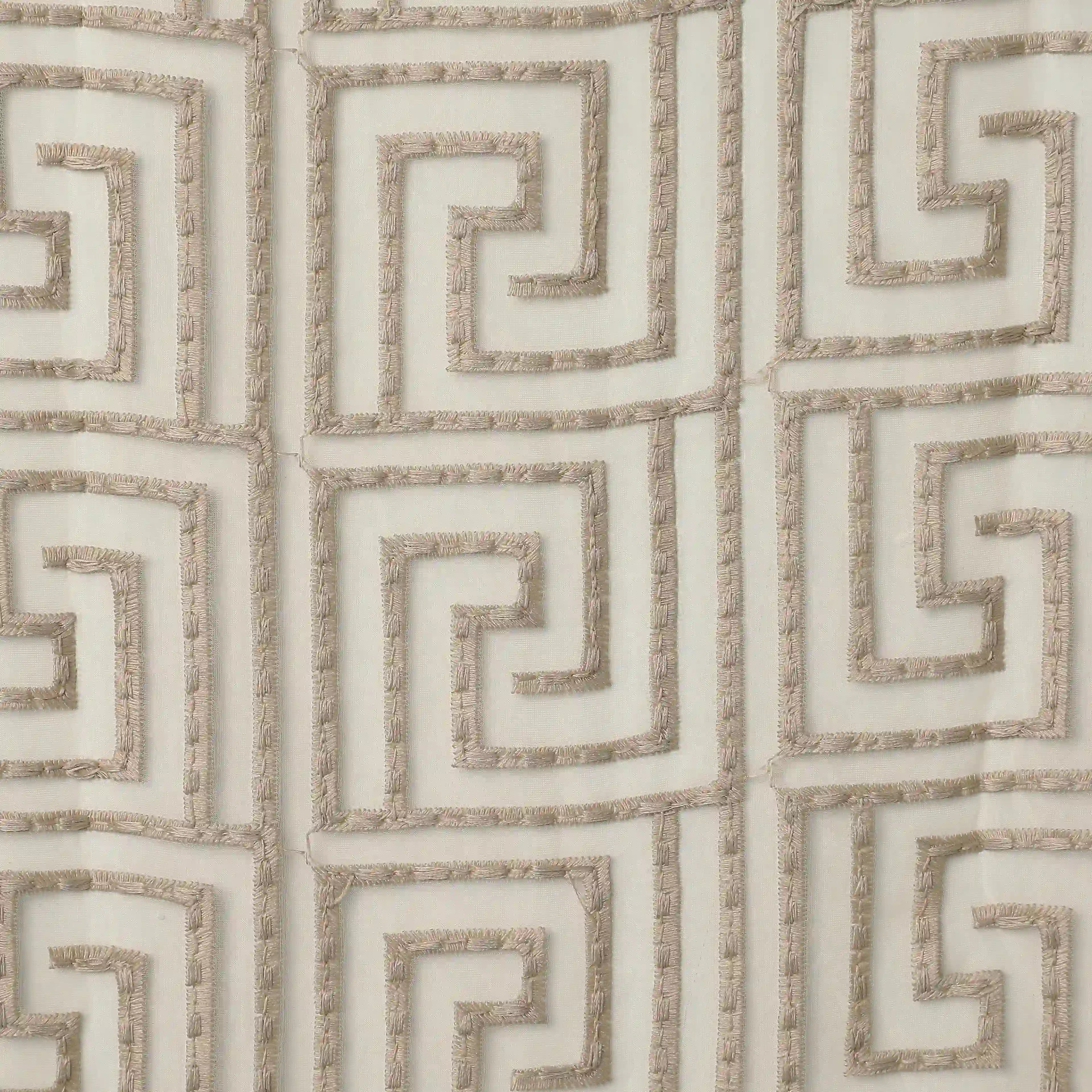 Velina Set Of 2 Embroidered Sheer Readymade Curtains | Modern Maze Mushroom / Door (3.60ft X 7.22ft)